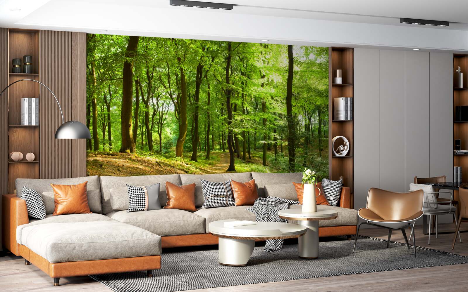 Fototapeta trawnik w gęstym szmaragdowym lesie