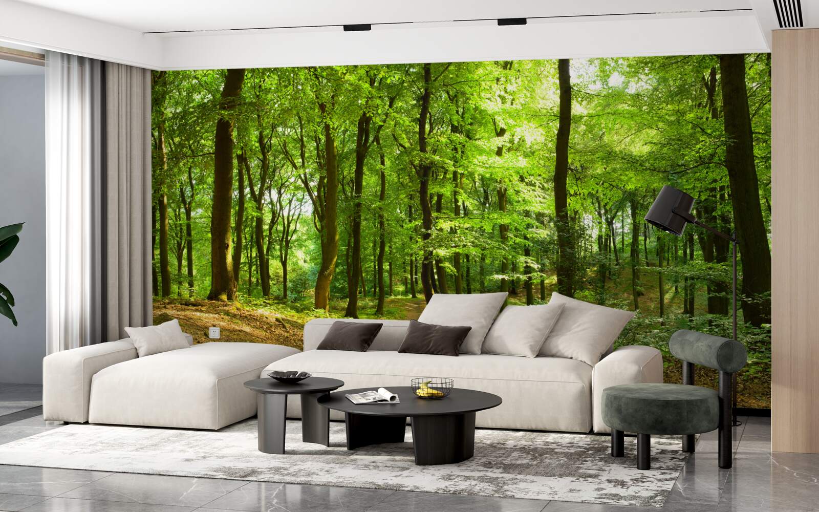 Fototapeta trawnik w gęstym szmaragdowym lesie