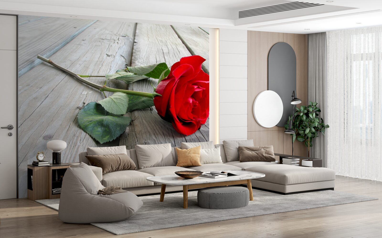 Fototapeta szkarłatny kwiat na drewnianej powierzchni