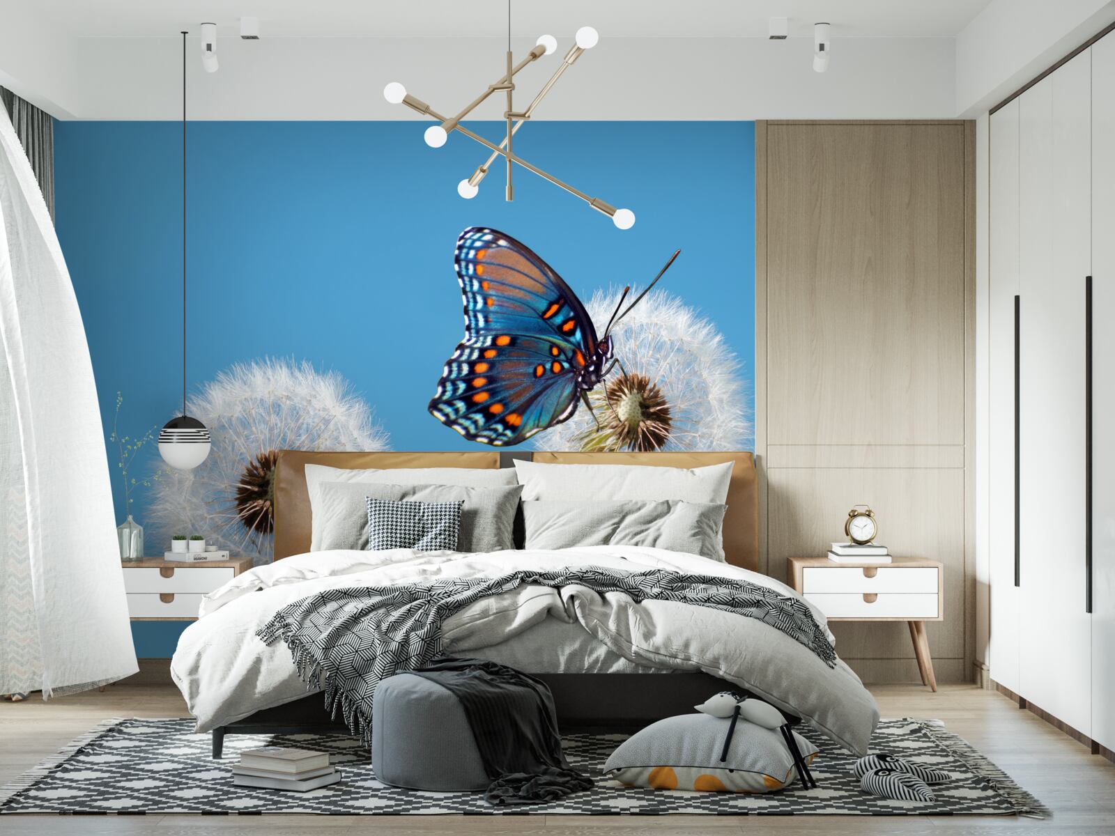 Fototapeta motyl siedzi na zwiędłym mniszku