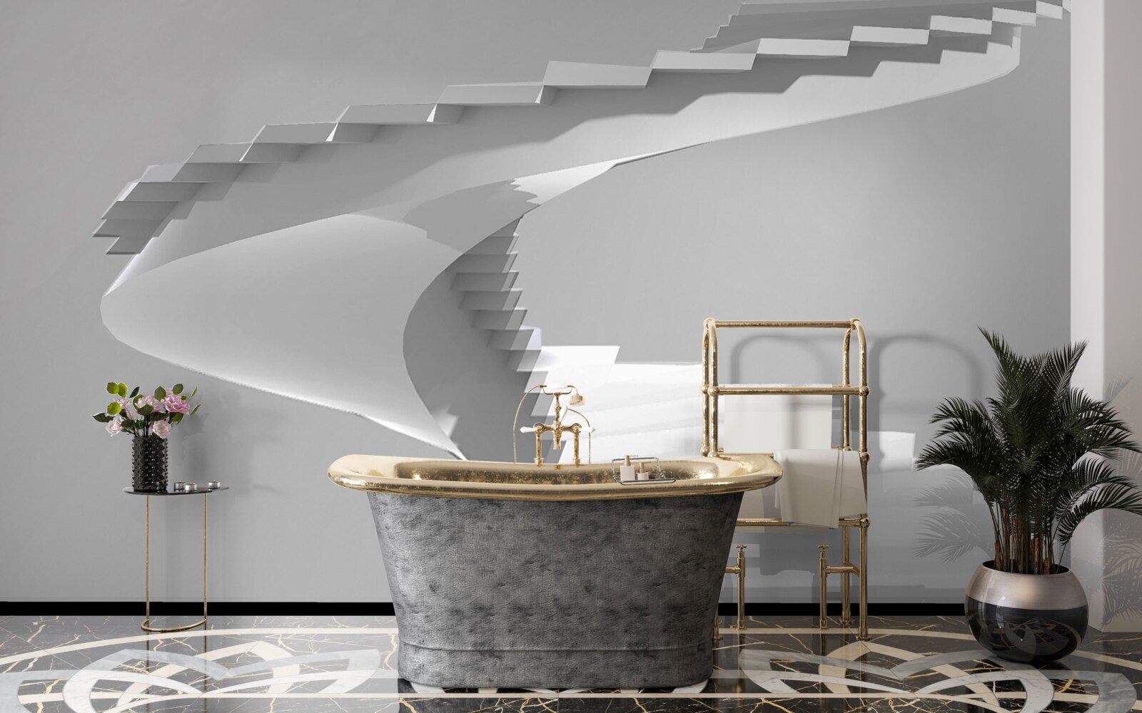 Fototapeta białe wirujące schody