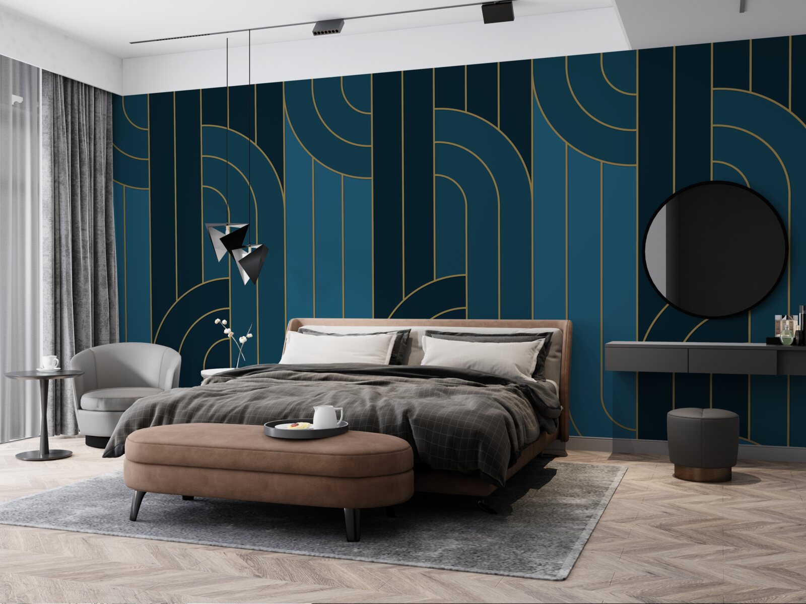 Fototapeta linie głębokiego niebieskiego koloru, które są ze sobą połączone