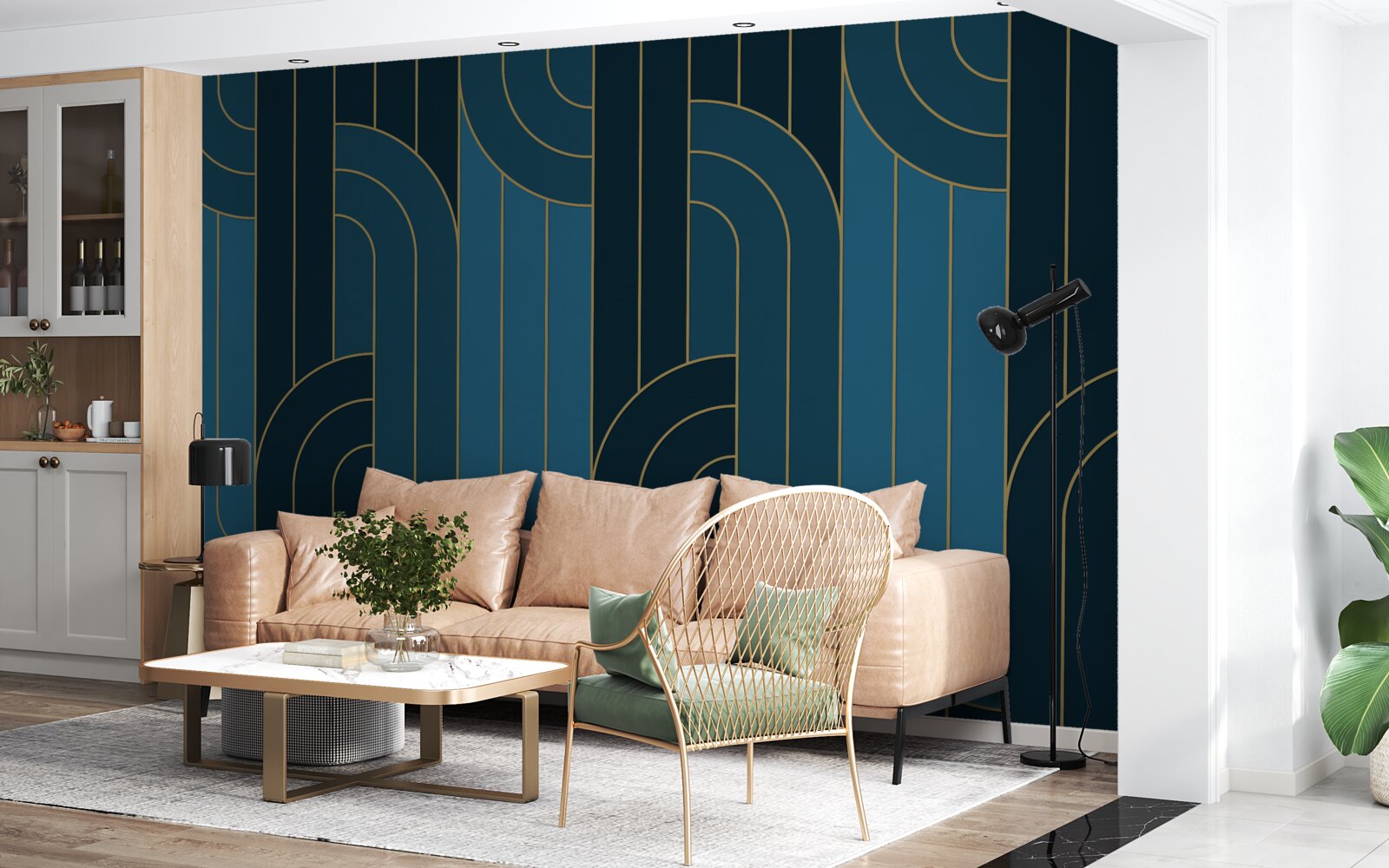 Fototapeta linie głębokiego niebieskiego koloru, które są ze sobą połączone