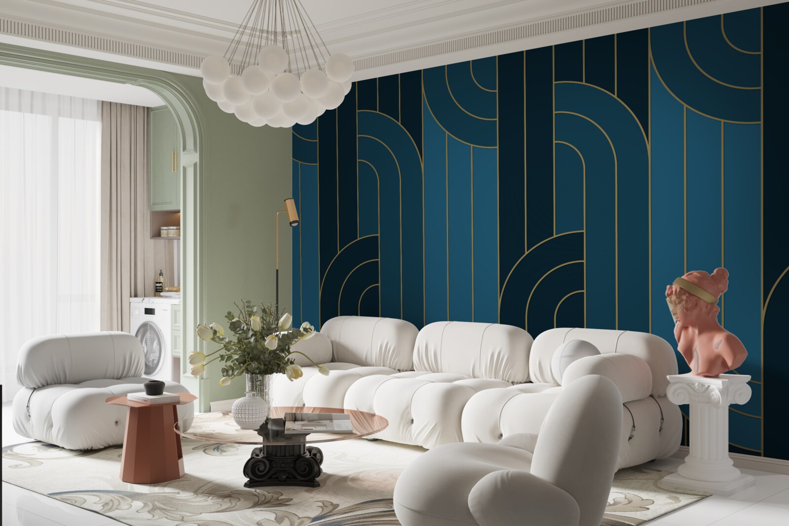 Fototapeta linie głębokiego niebieskiego koloru, które są ze sobą połączone