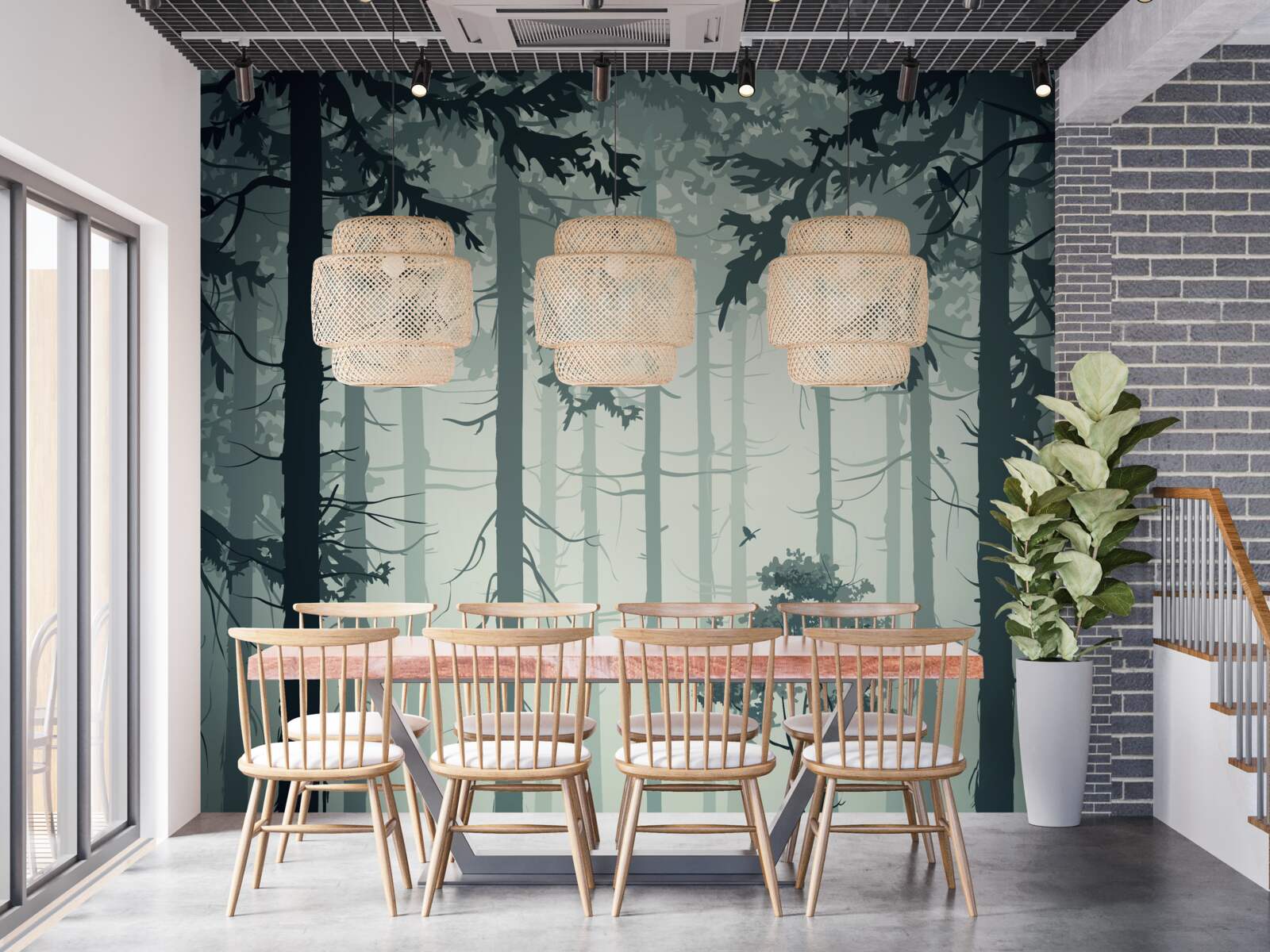 Fototapeta las spowity tajemniczą mgłą