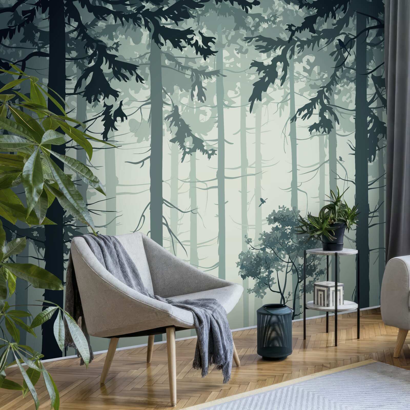 Fototapeta las spowity tajemniczą mgłą