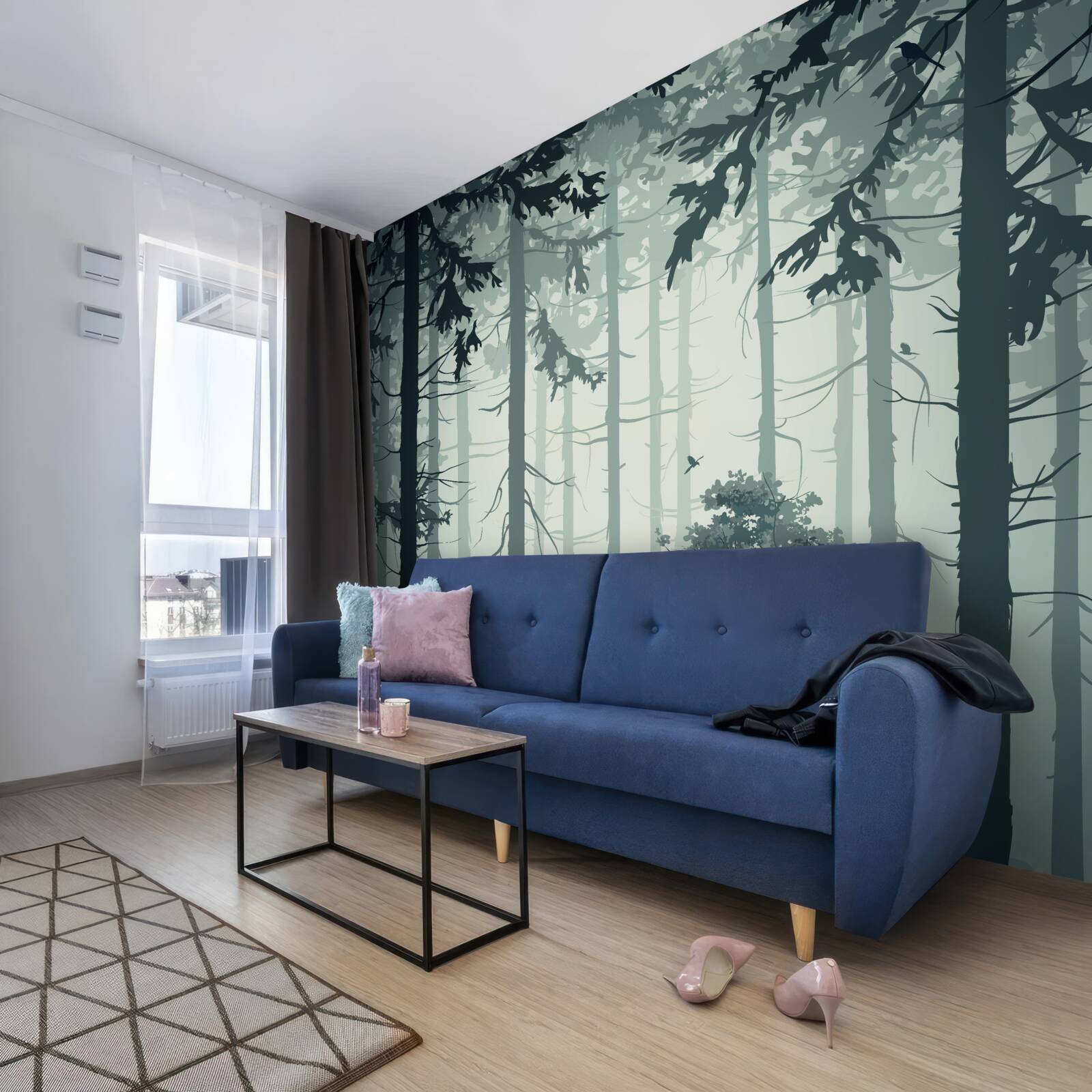 Fototapeta las spowity tajemniczą mgłą