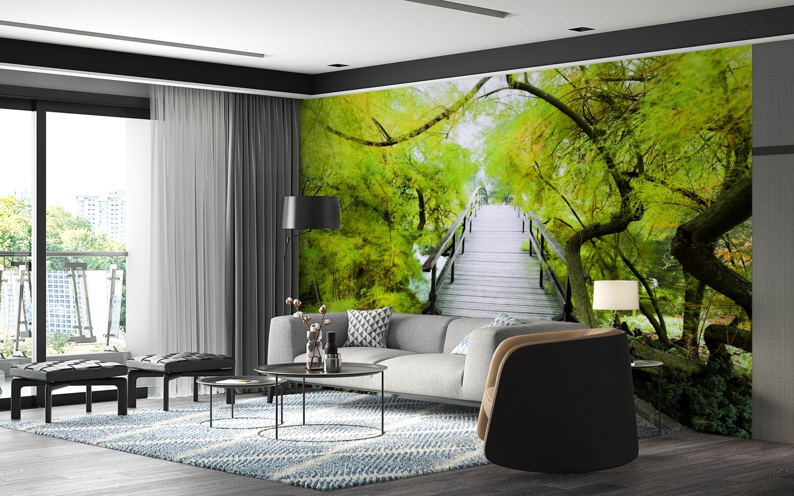 Fototapeta schody prowadzące przez tereny zielone