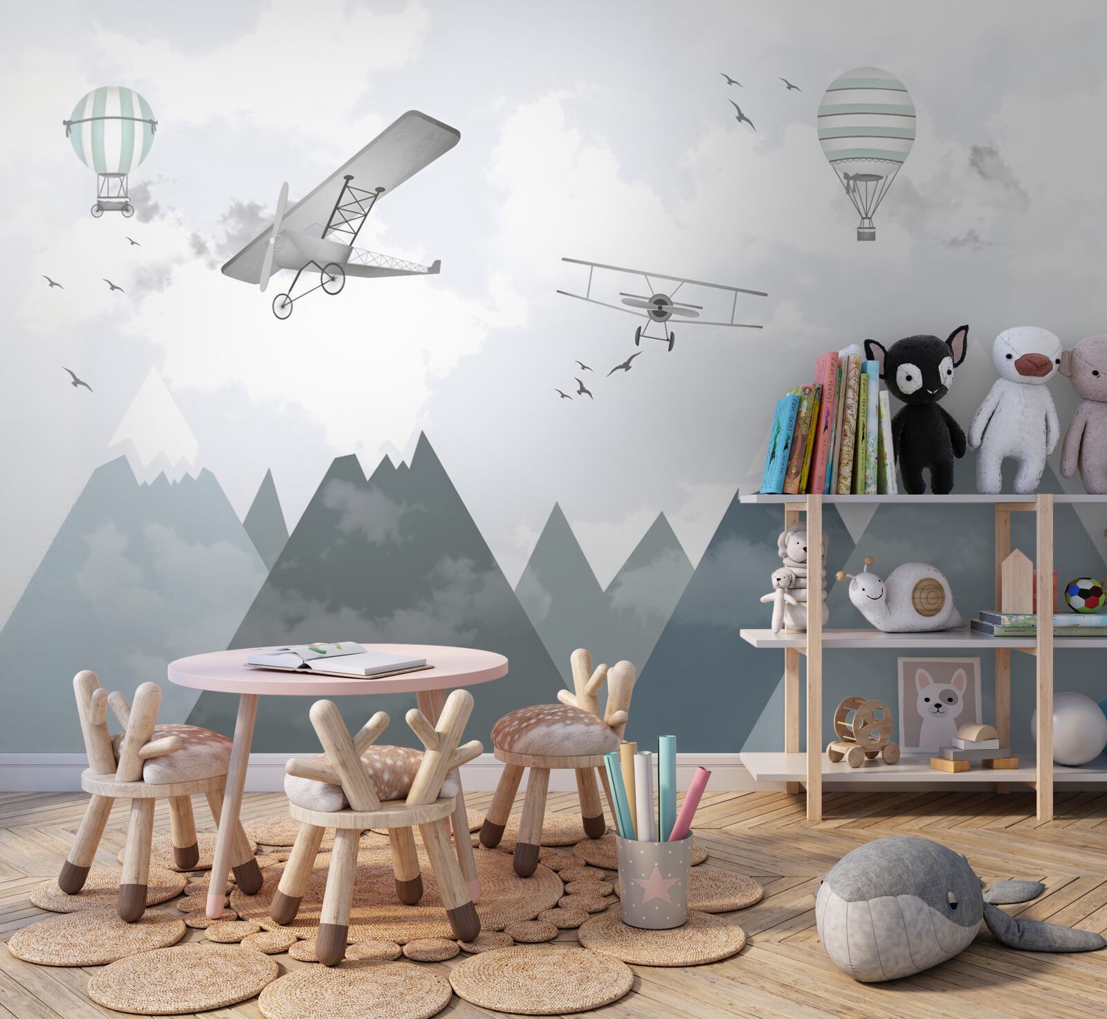 Fototapeta samoloty i helikoptery latają nad górskimi szczytami