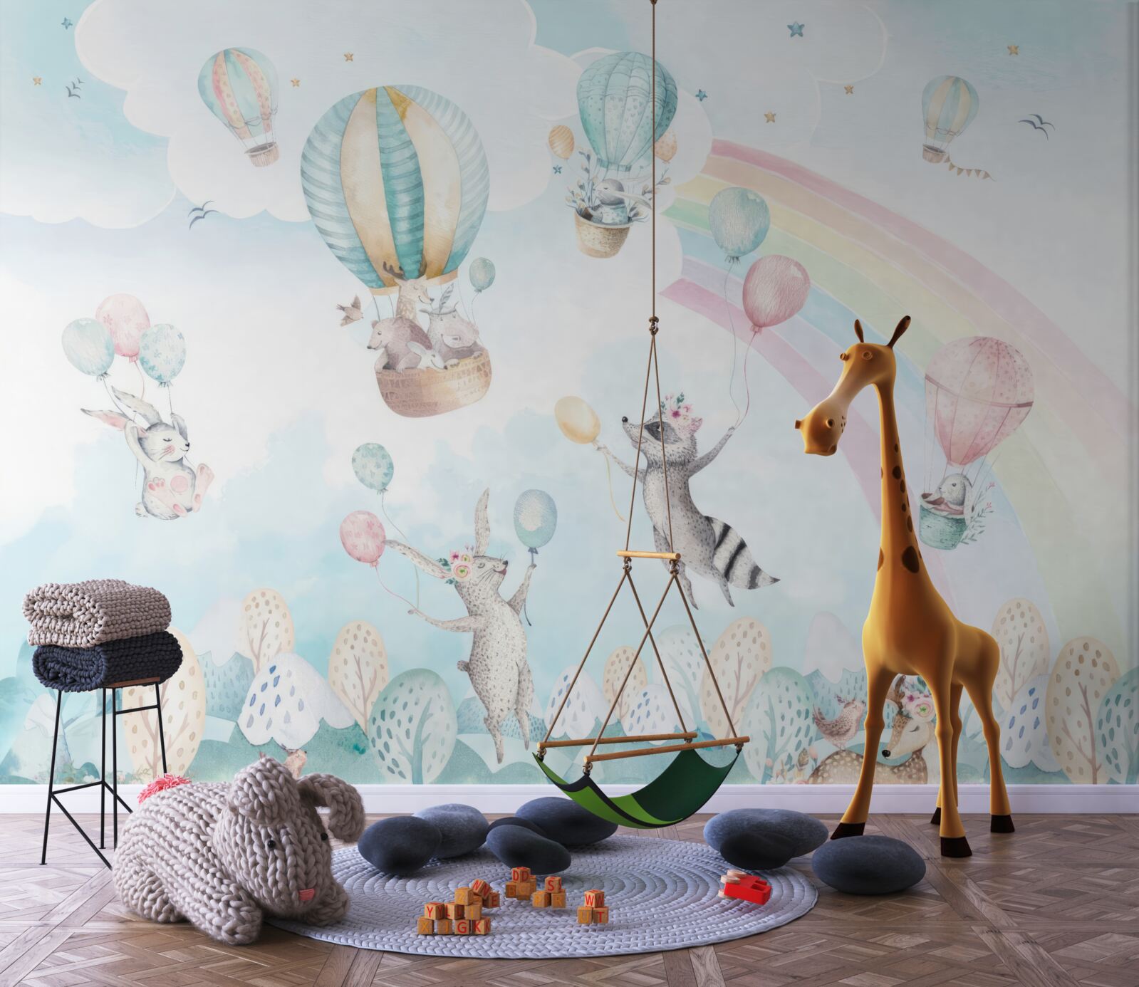 Fototapeta zwierzęta bawią się piłkami i latają