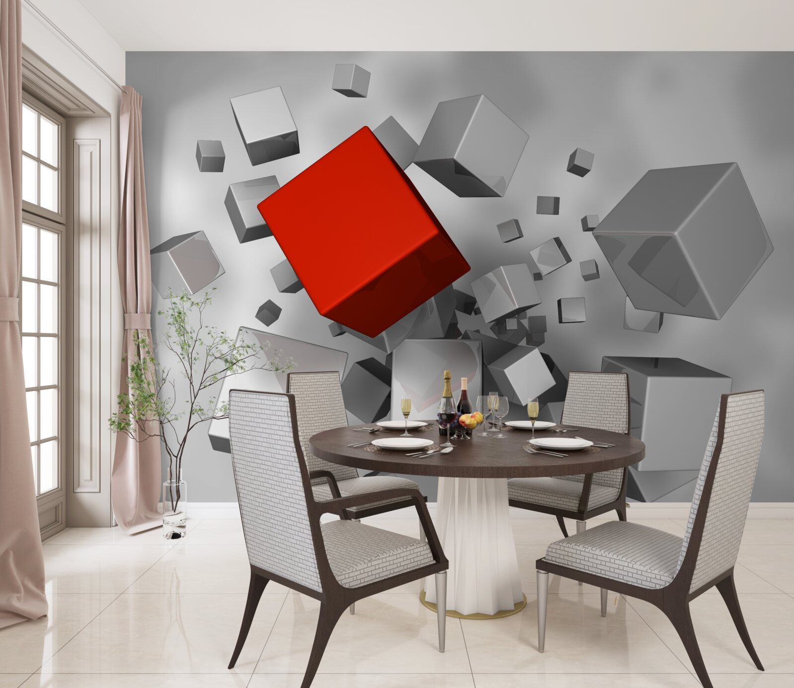 Fototapeta duże białe kostki i jedna szkarłatna