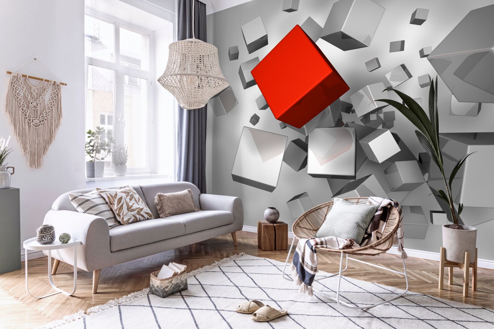 Fototapeta duże białe kostki i jedna szkarłatna