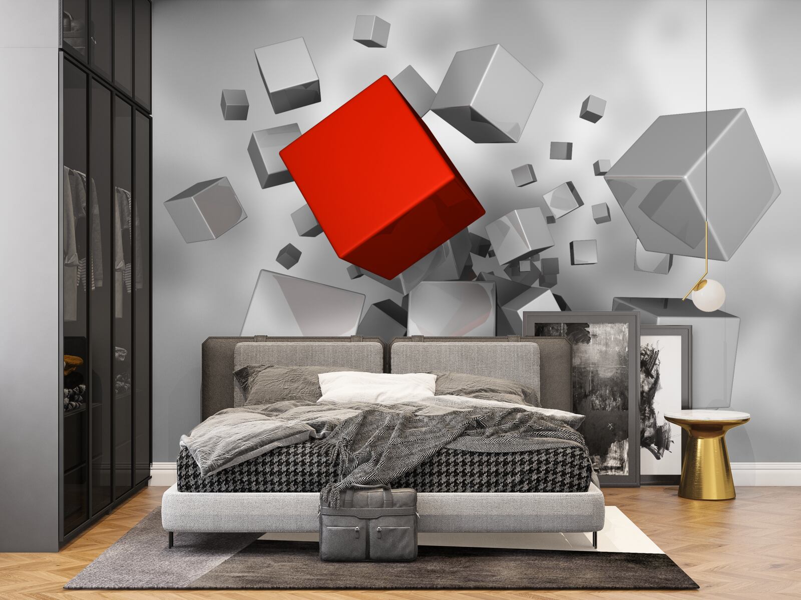 Fototapeta duże białe kostki i jedna szkarłatna