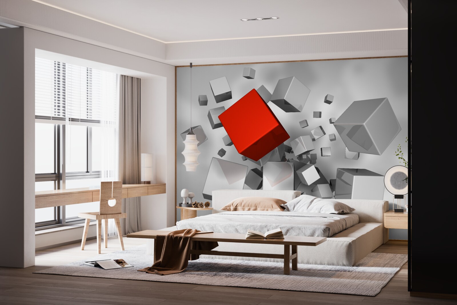 Fototapeta duże białe kostki i jedna szkarłatna