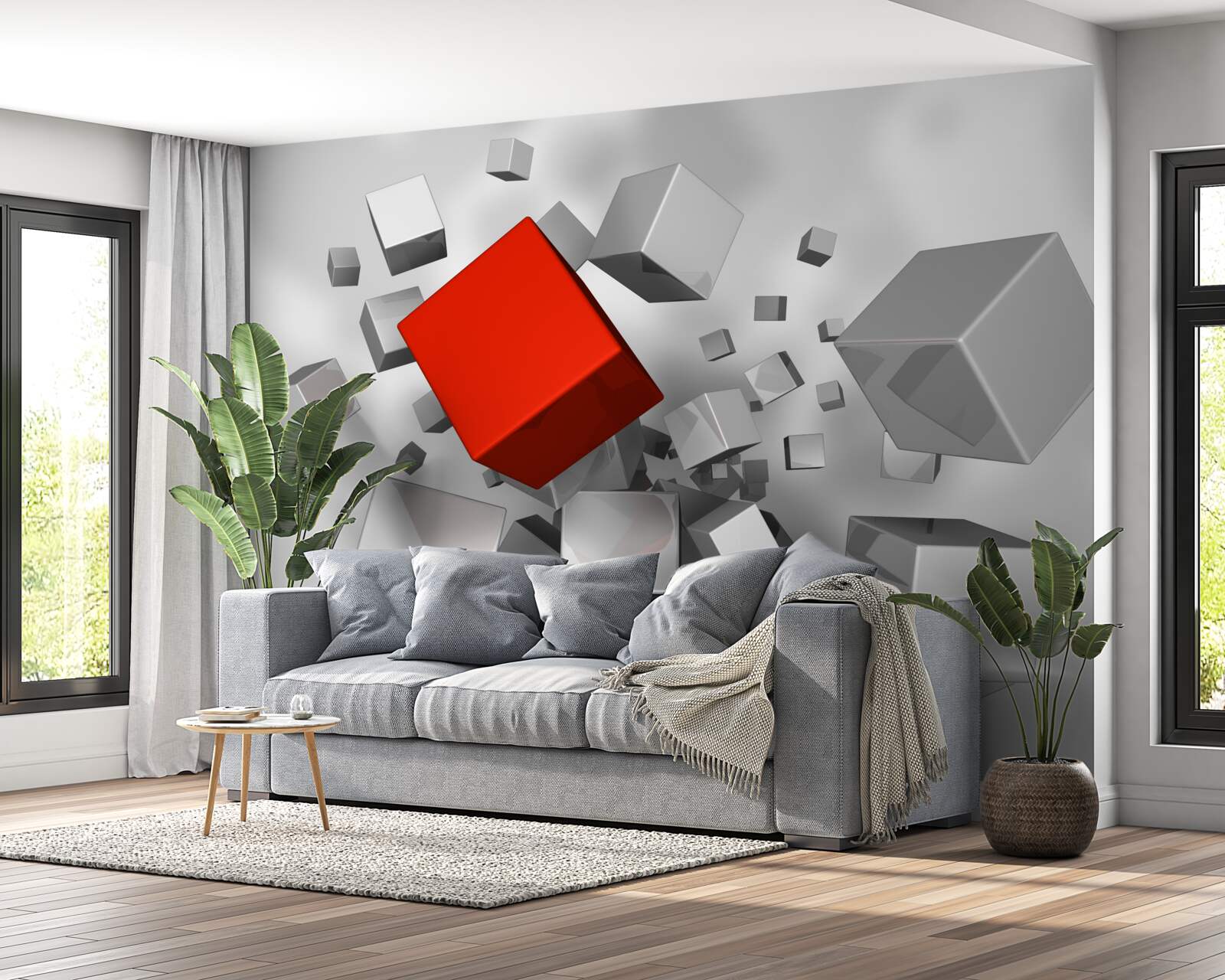 Fototapeta duże białe kostki i jedna szkarłatna