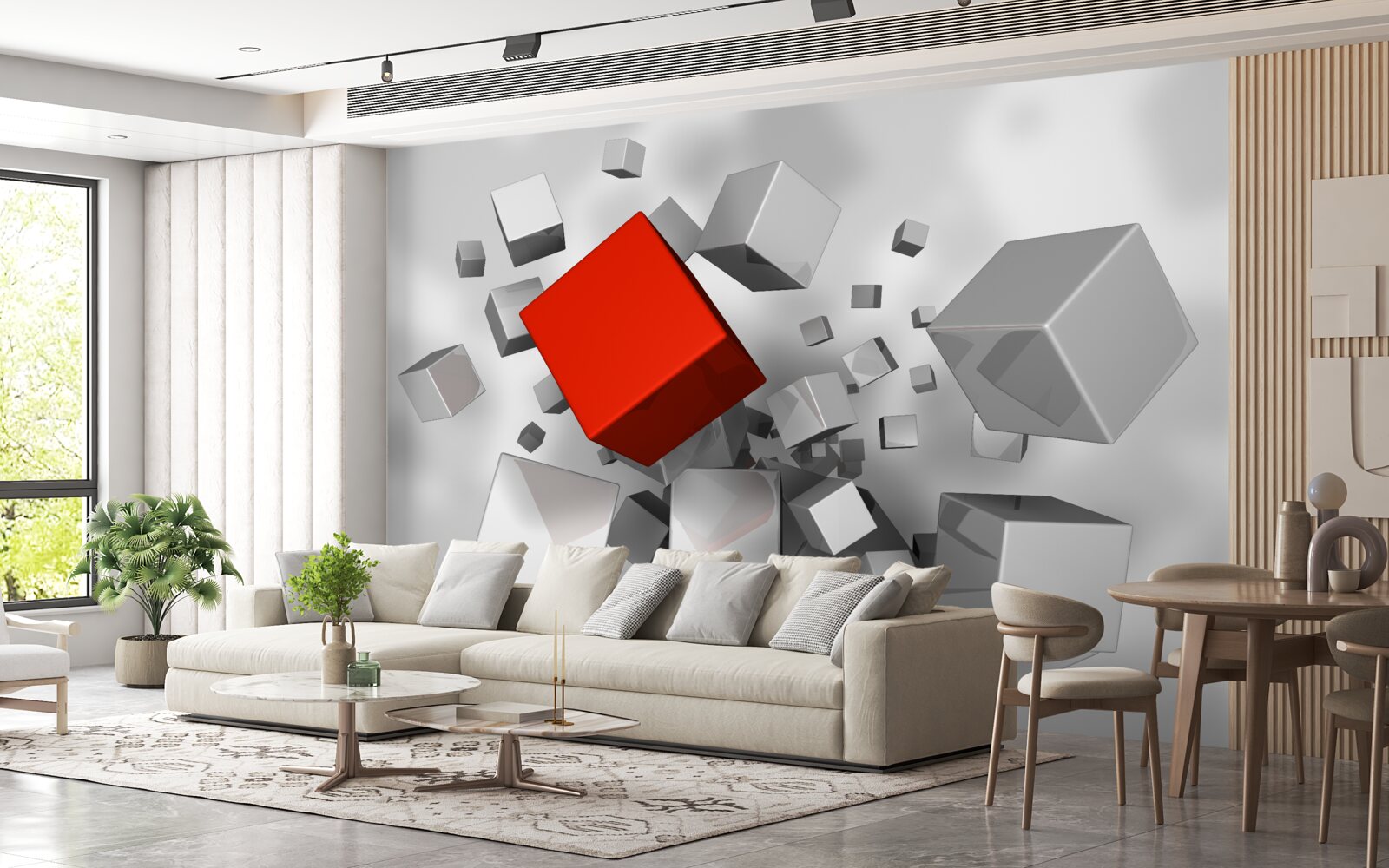 Fototapeta duże białe kostki i jedna szkarłatna