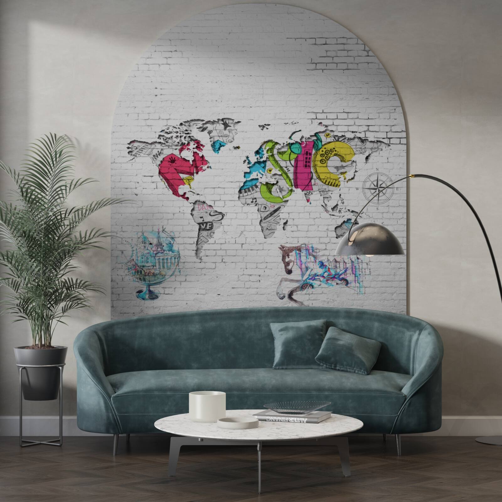 Fototapeta mapa świata w różnych kolorach na białym murem