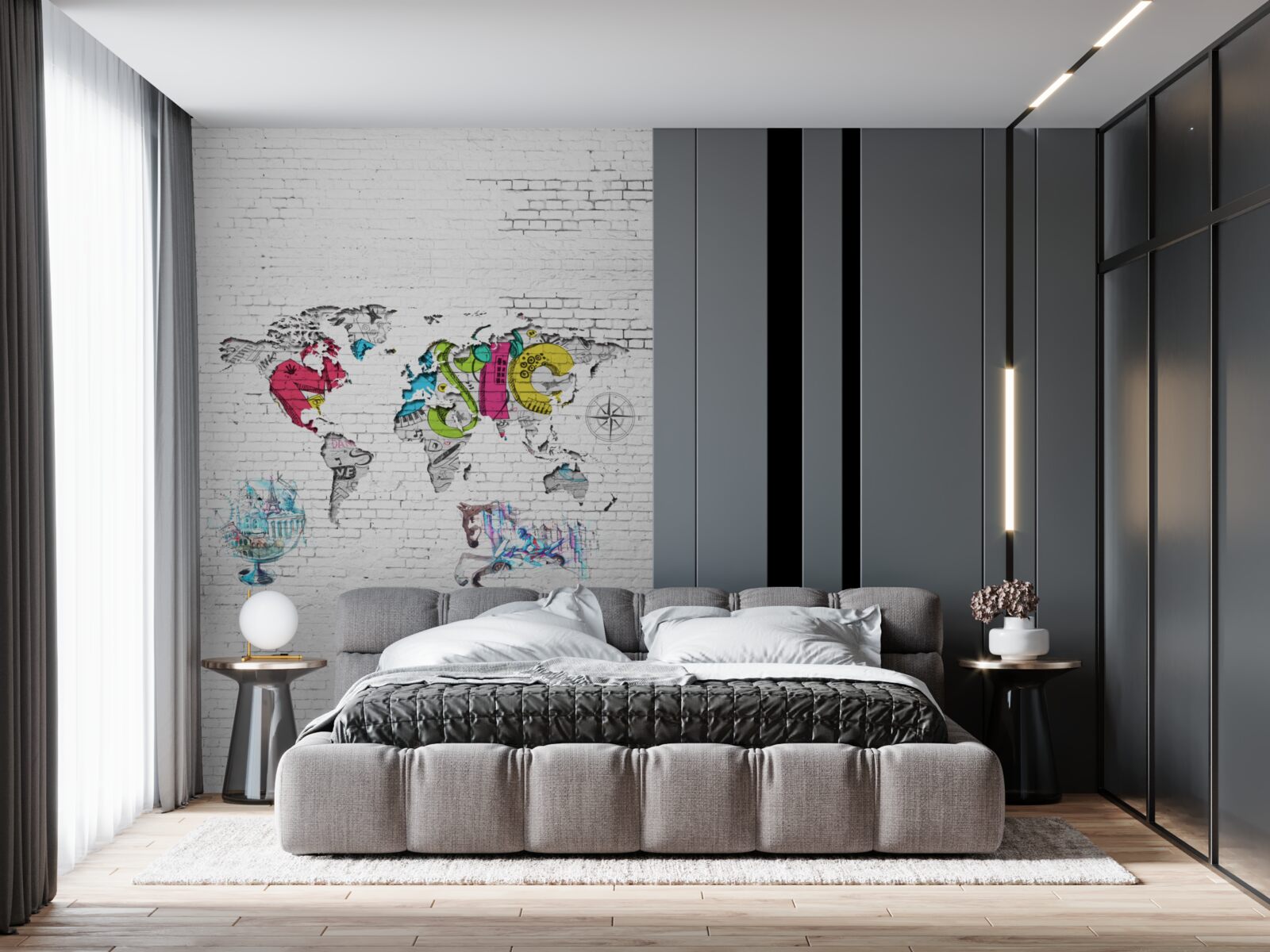 Fototapeta mapa świata w różnych kolorach na białym murem