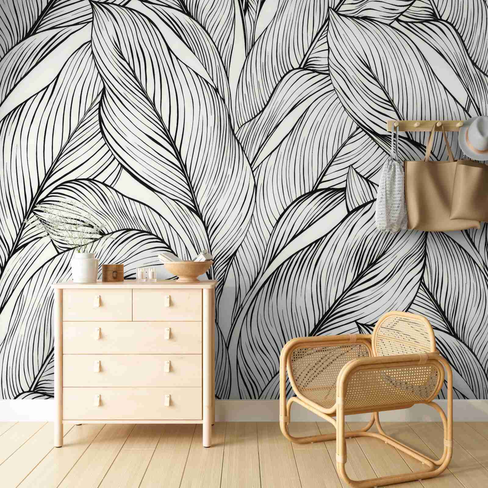 Fototapeta liście wykonane w czerni i bieli