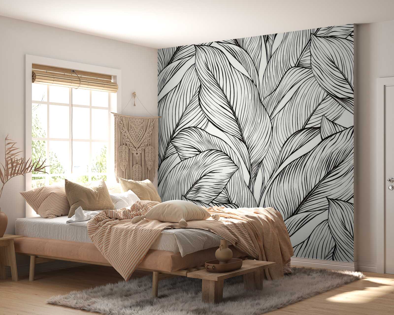 Fototapeta liście wykonane w czerni i bieli