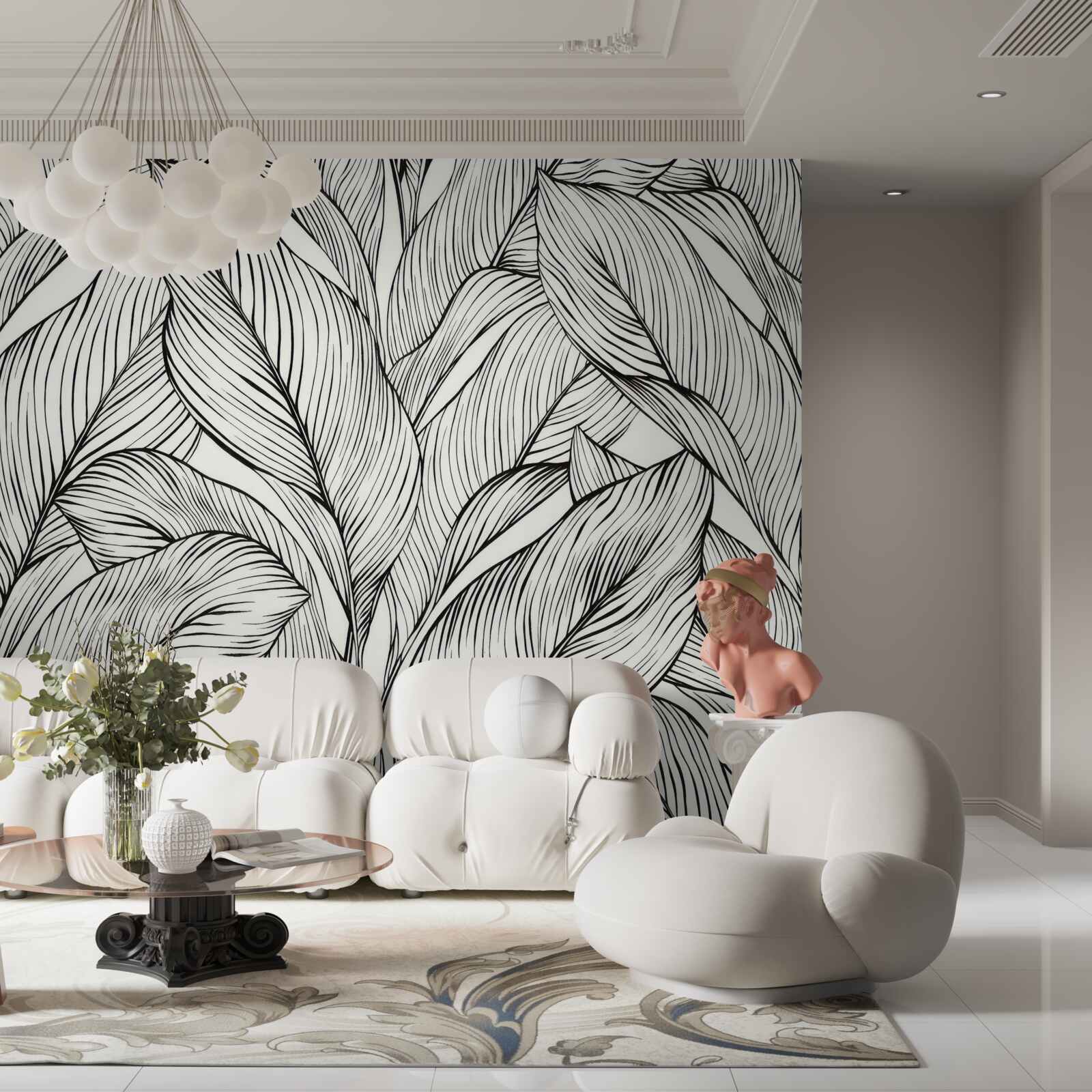 Fototapeta liście wykonane w czerni i bieli