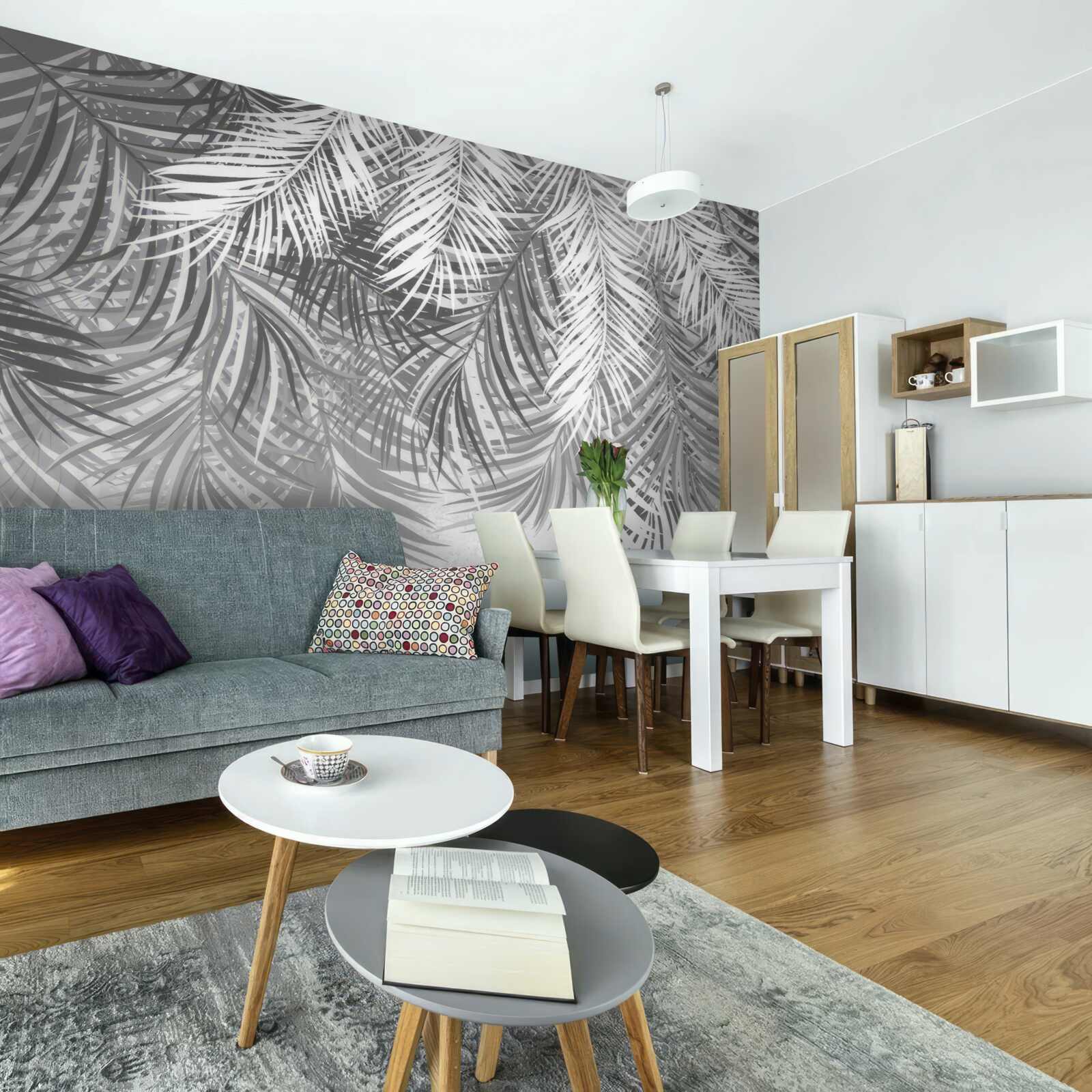 Fototapeta wiszące paprocie w odcieniach bieli i szarości