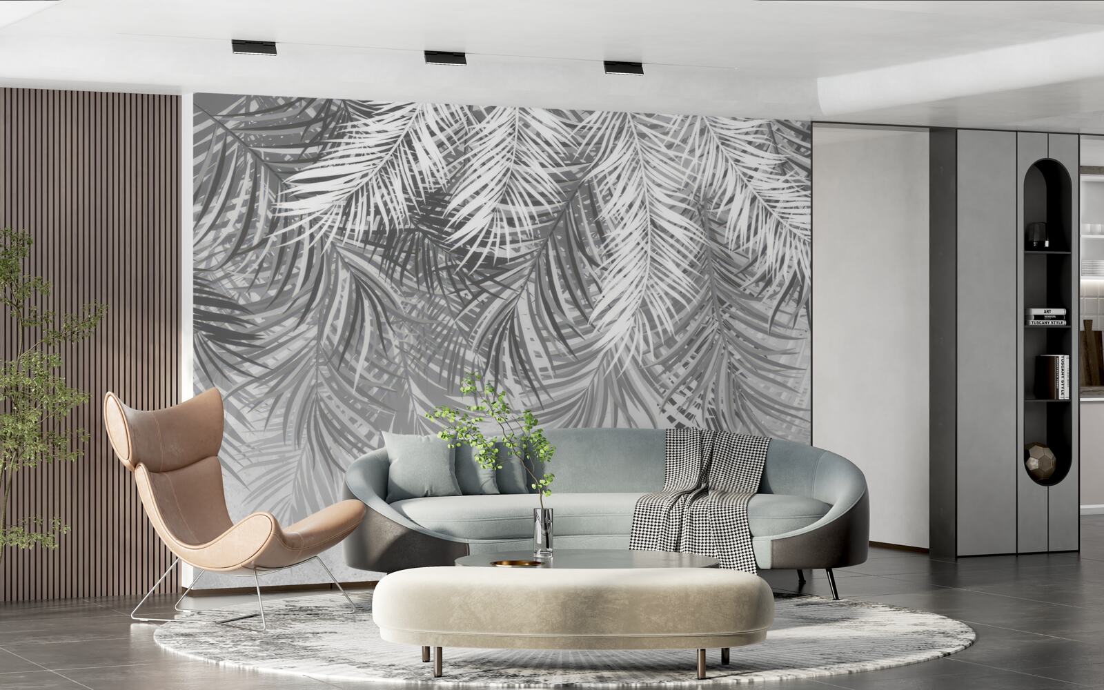 Fototapeta wiszące paprocie w odcieniach bieli i szarości