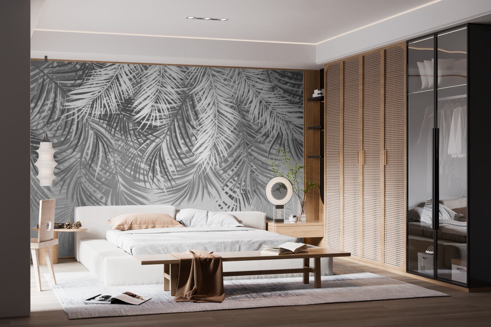 Fototapeta wiszące paprocie w odcieniach bieli i szarości