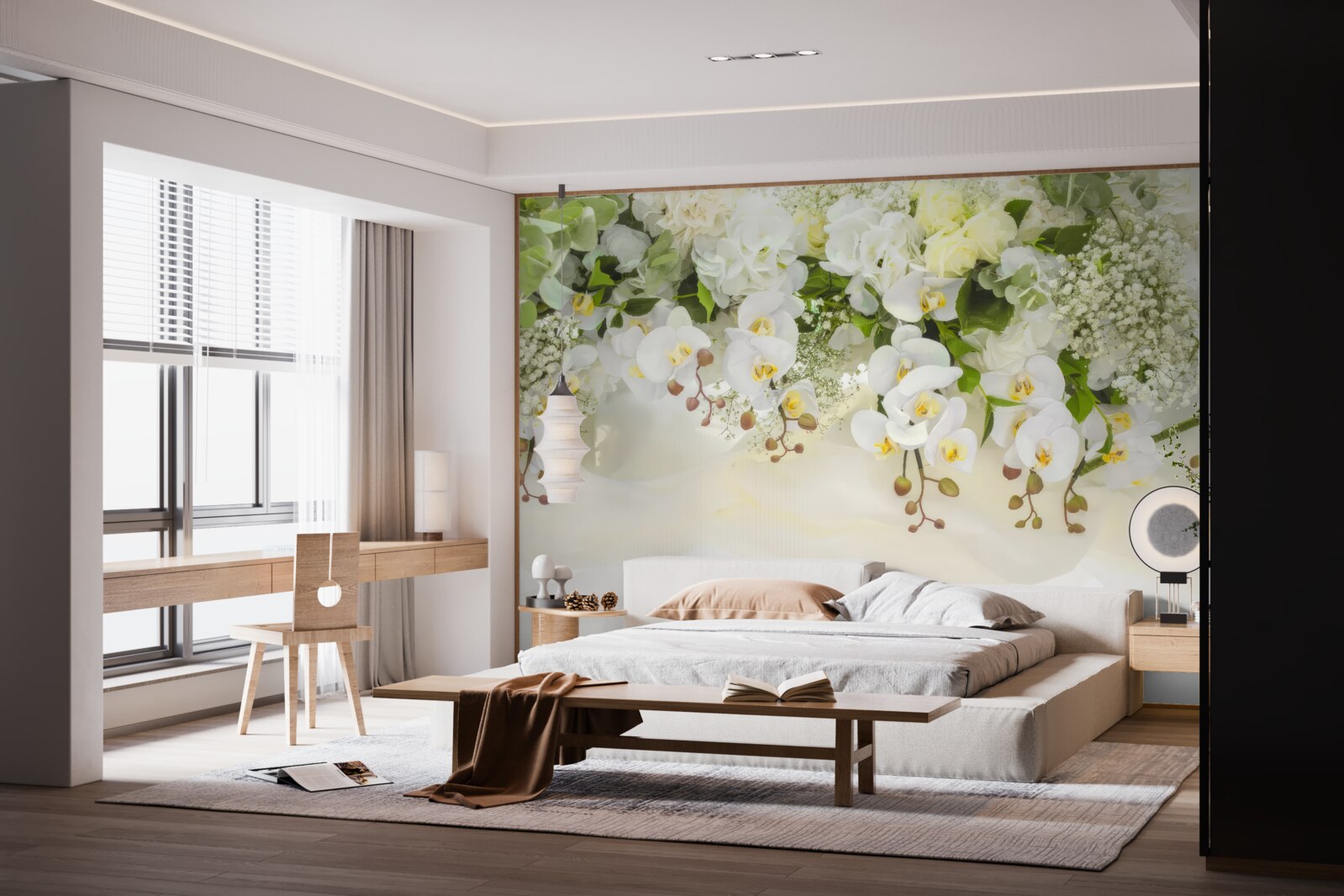 Fototapeta białe orchidee zwisają