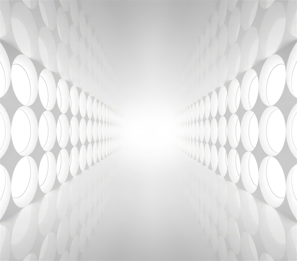 Fototapeta tunel jest biały, a na jego końcu znajduje się oświetlenie