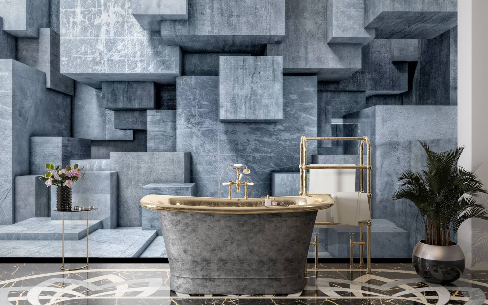 Fototapeta trójwymiarowe szare kostki