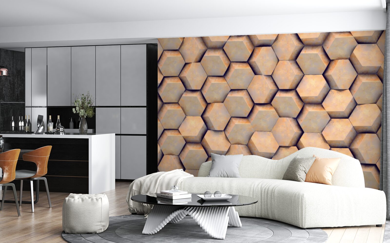 Fototapeta brązowe sześciokąty o trójwymiarowym kształcie