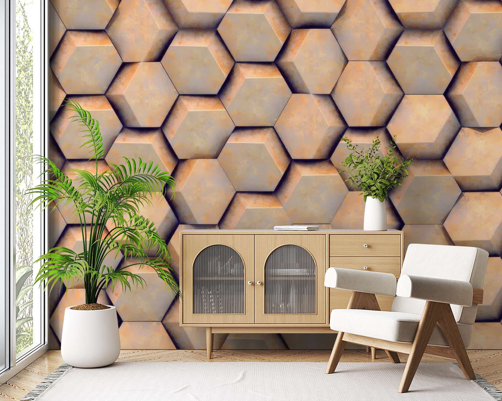 Fototapeta brązowe sześciokąty o trójwymiarowym kształcie