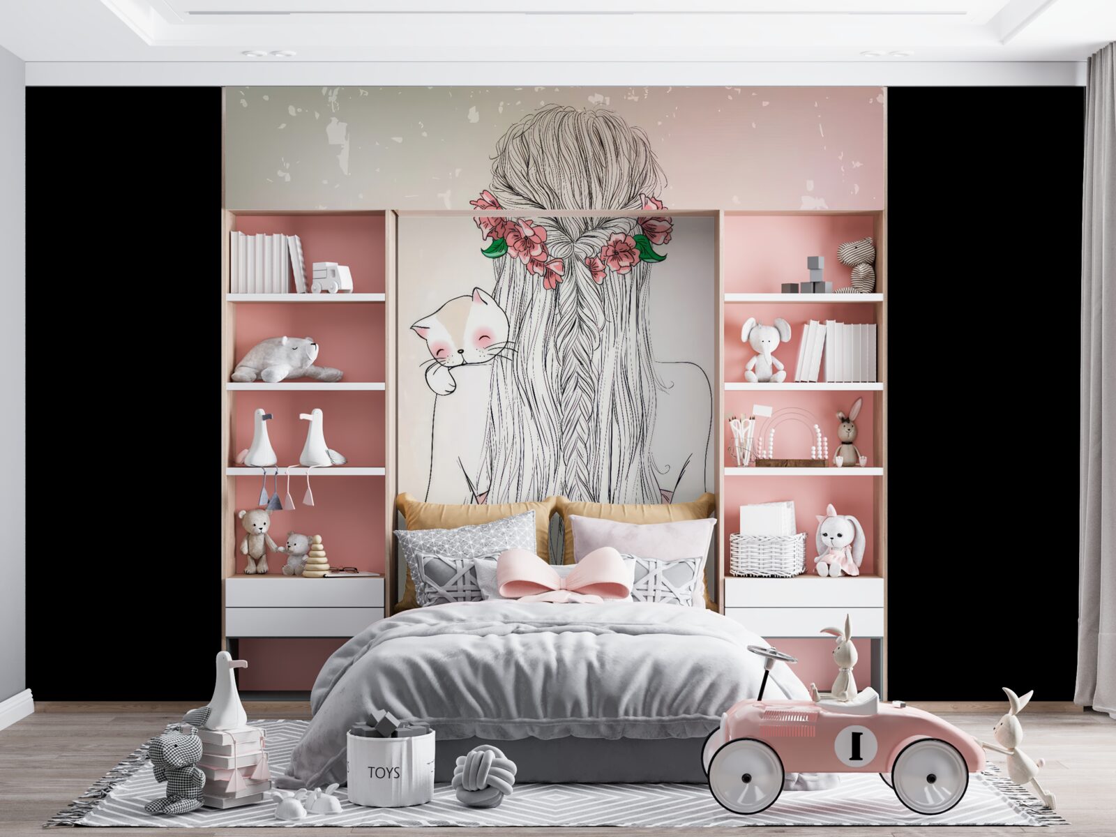 Fototapeta dziewczyna stoi tyłem, trzymając w rękach kota