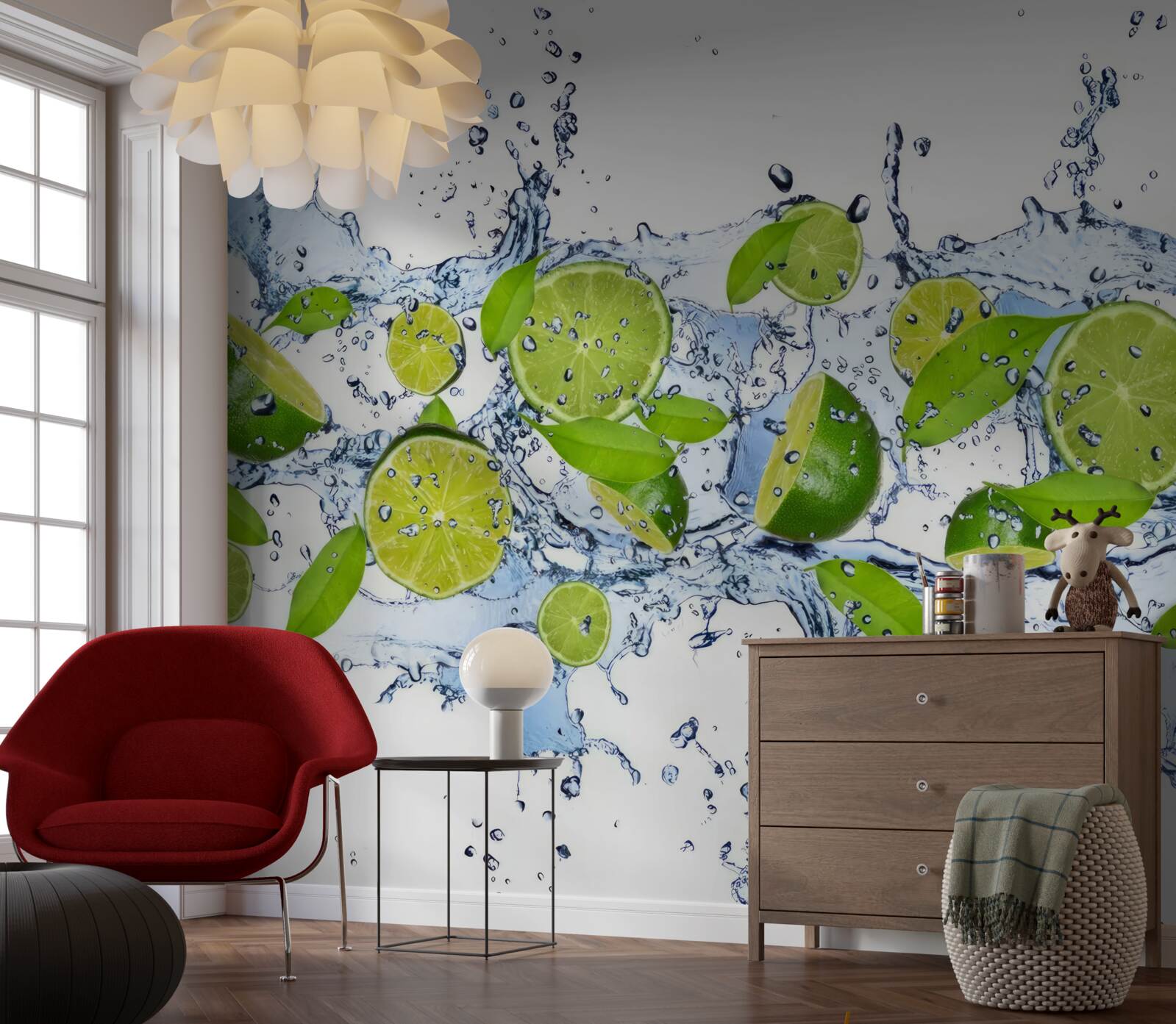 Fototapeta limonki pokrojone w plasterki i umieszczone w wodzie