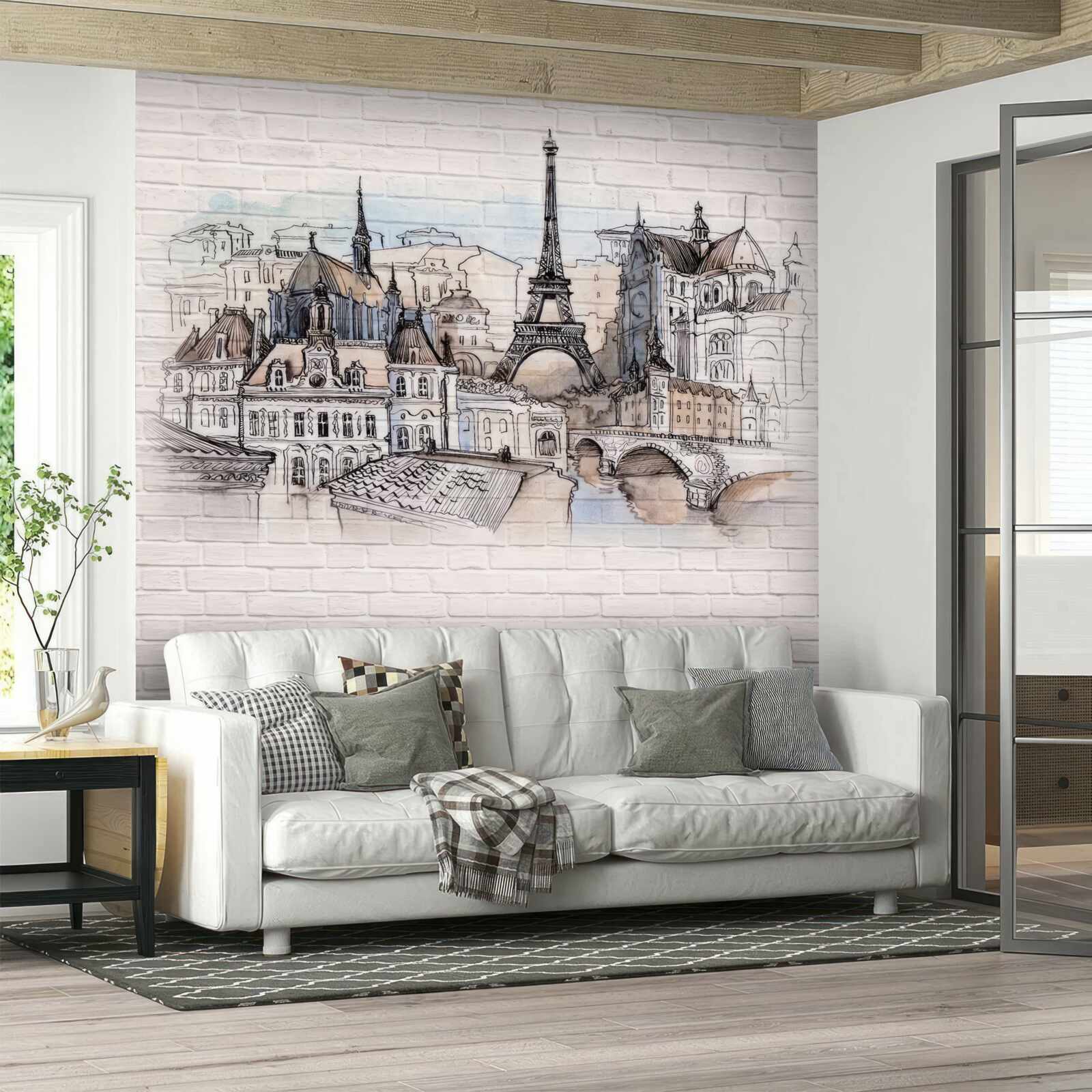Fototapeta wizerunek paryża na ceglanym murze