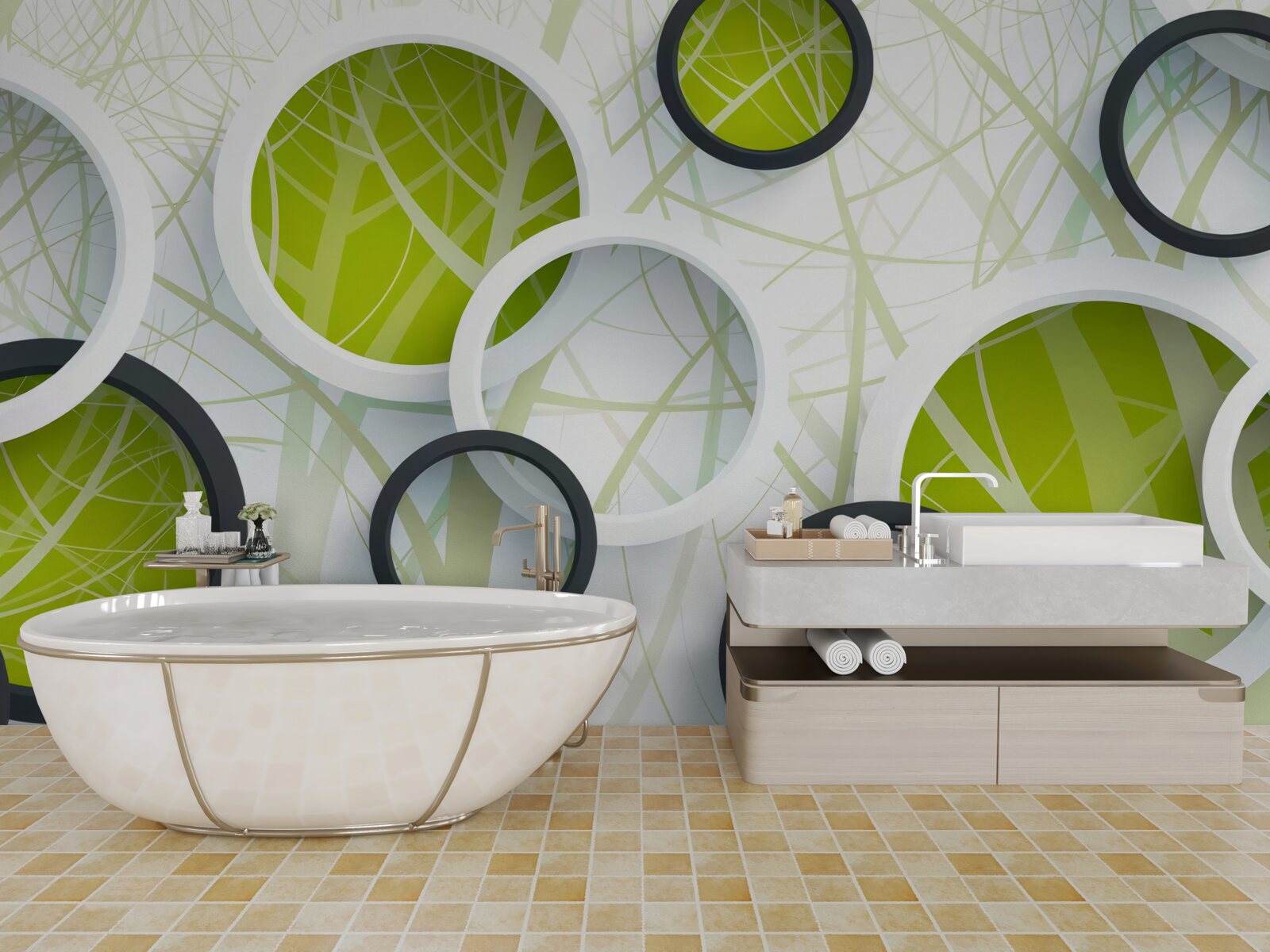 Fototapeta tło składające się z obszernych czarno-białych kółek