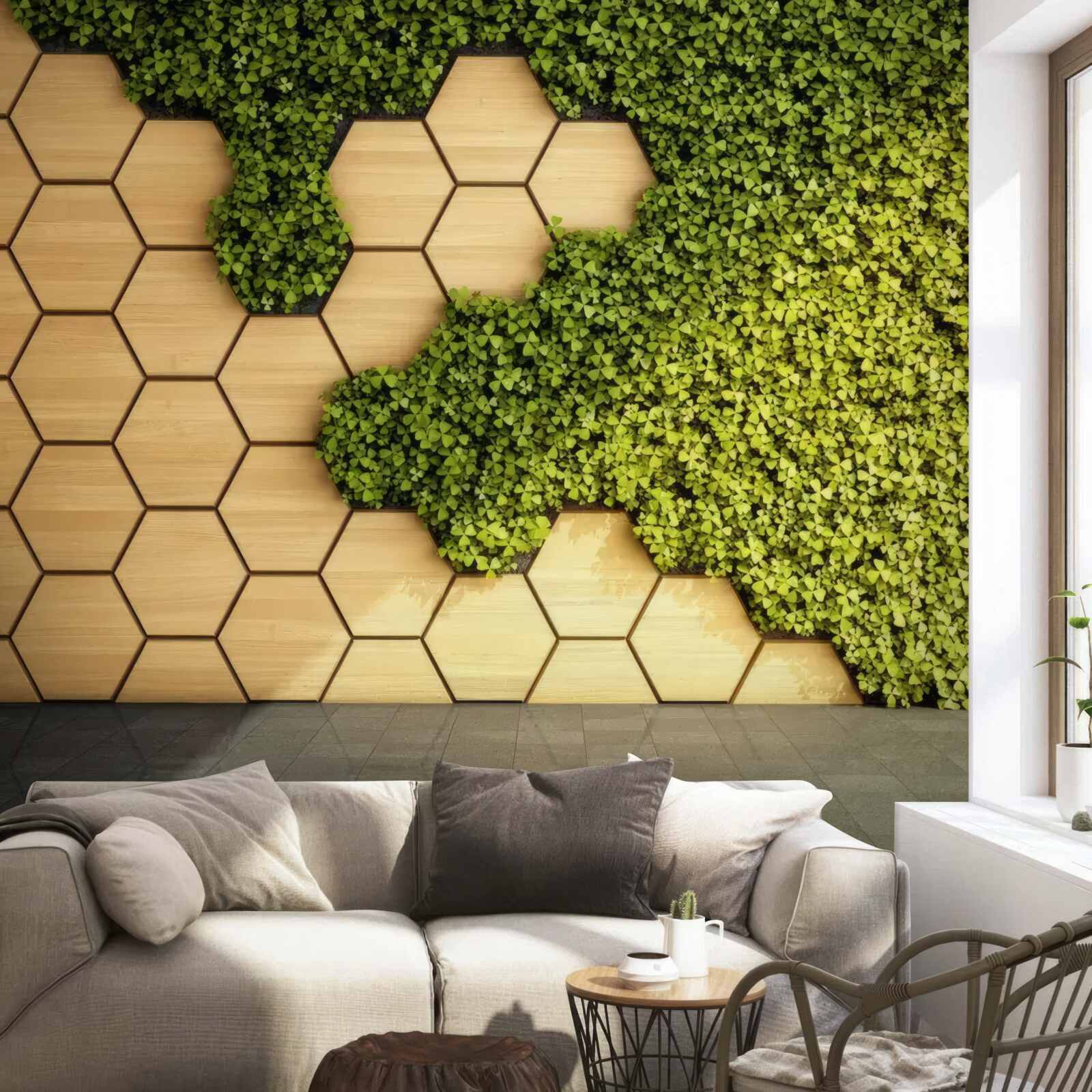 Fototapeta zielony bluszcz owinięty wokół brązowej ściany