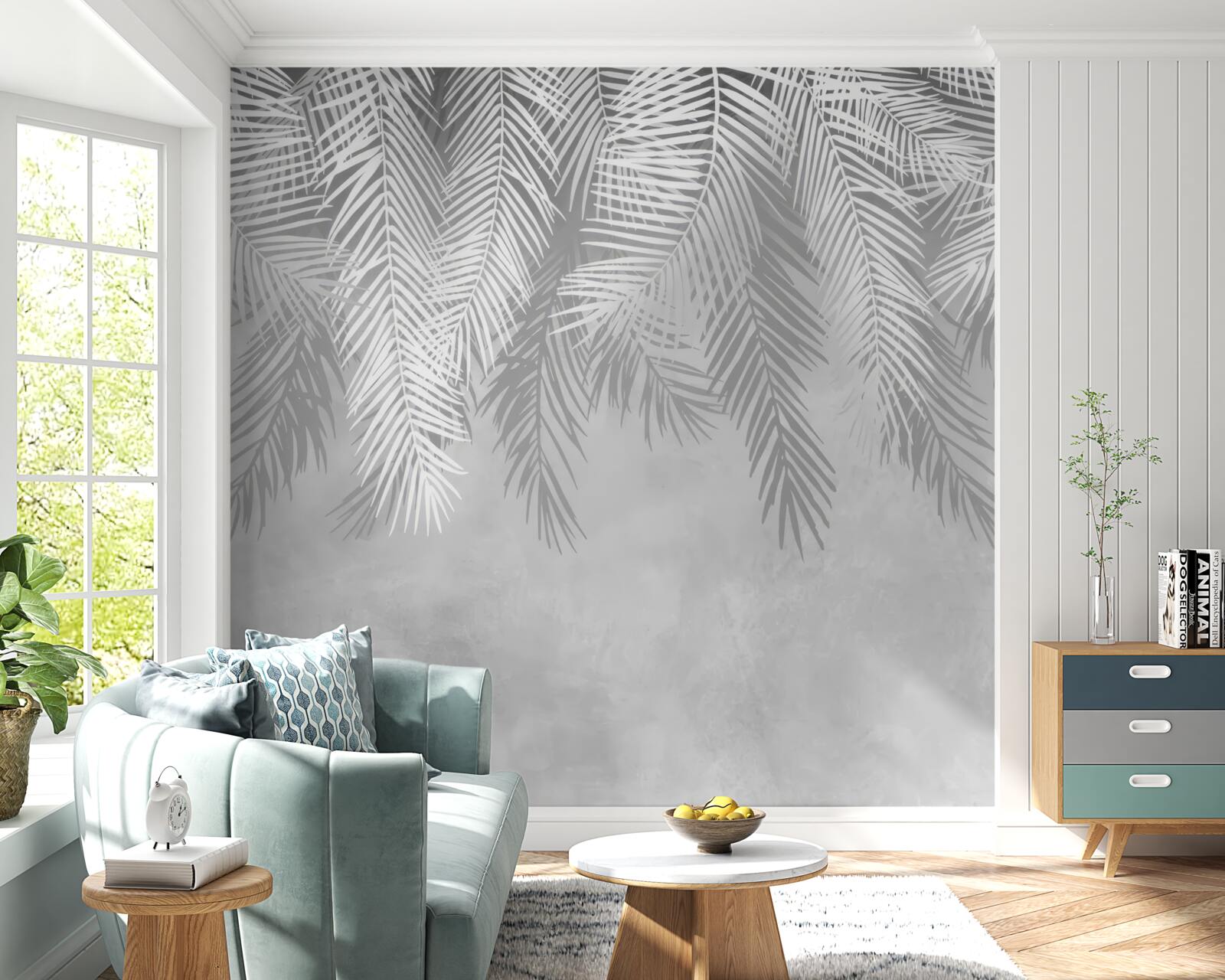 Fototapeta zwisają duże, białe liście paproci