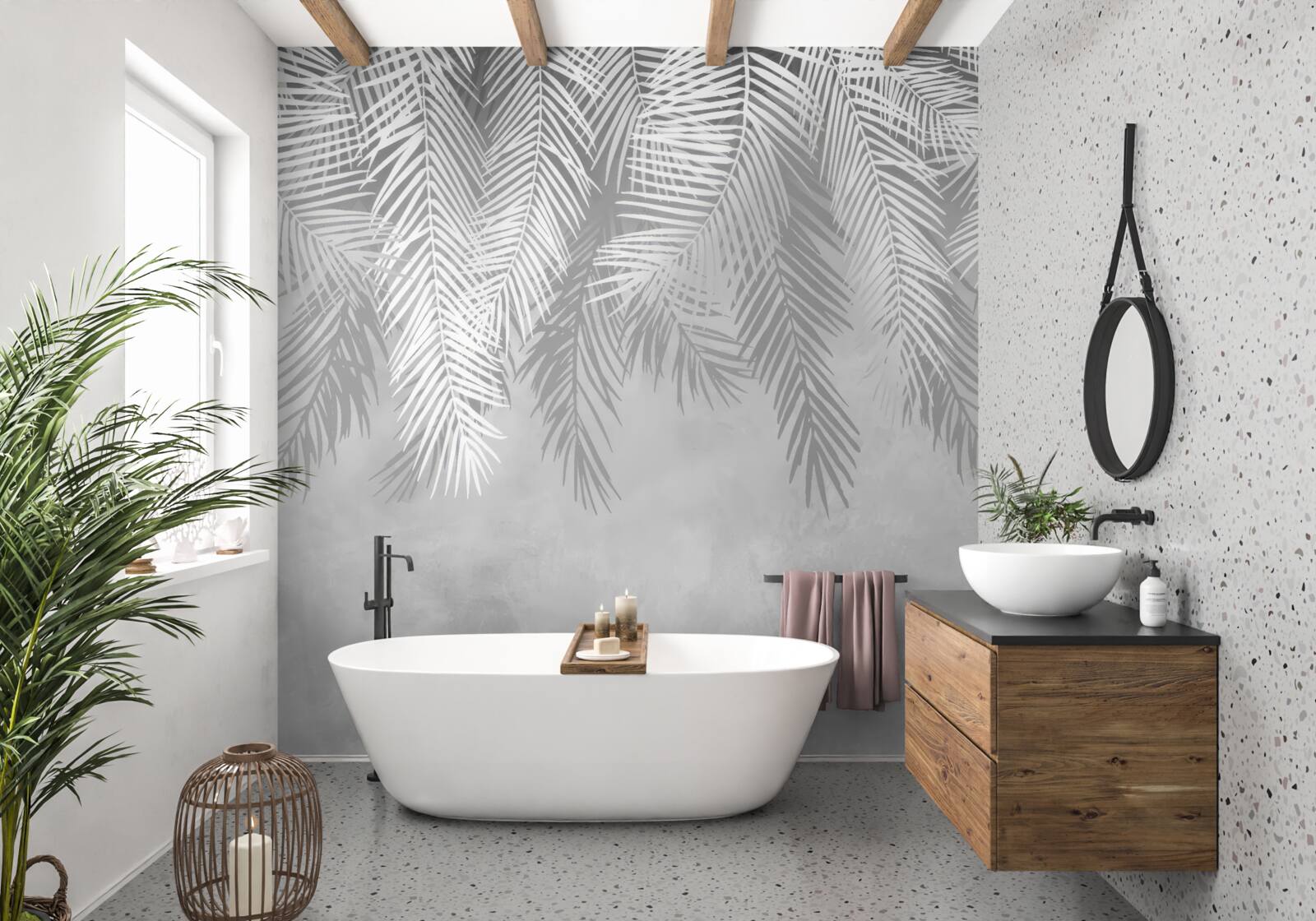 Fototapeta zwisają duże, białe liście paproci