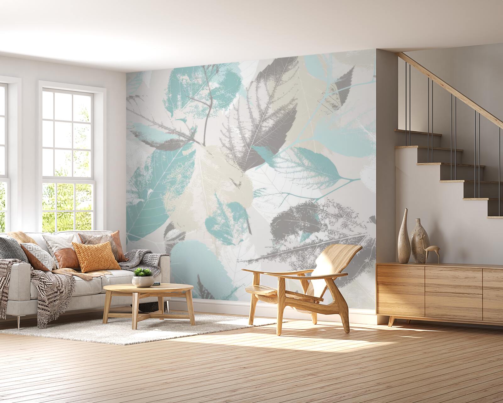 Fototapeta liście malowane w jasnym odcieniu