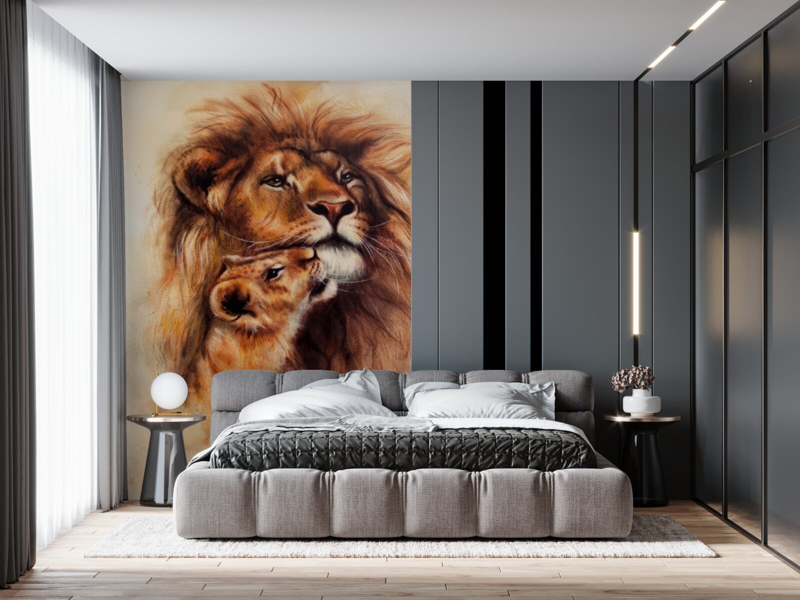 Fototapeta dorosły lew i jego młode