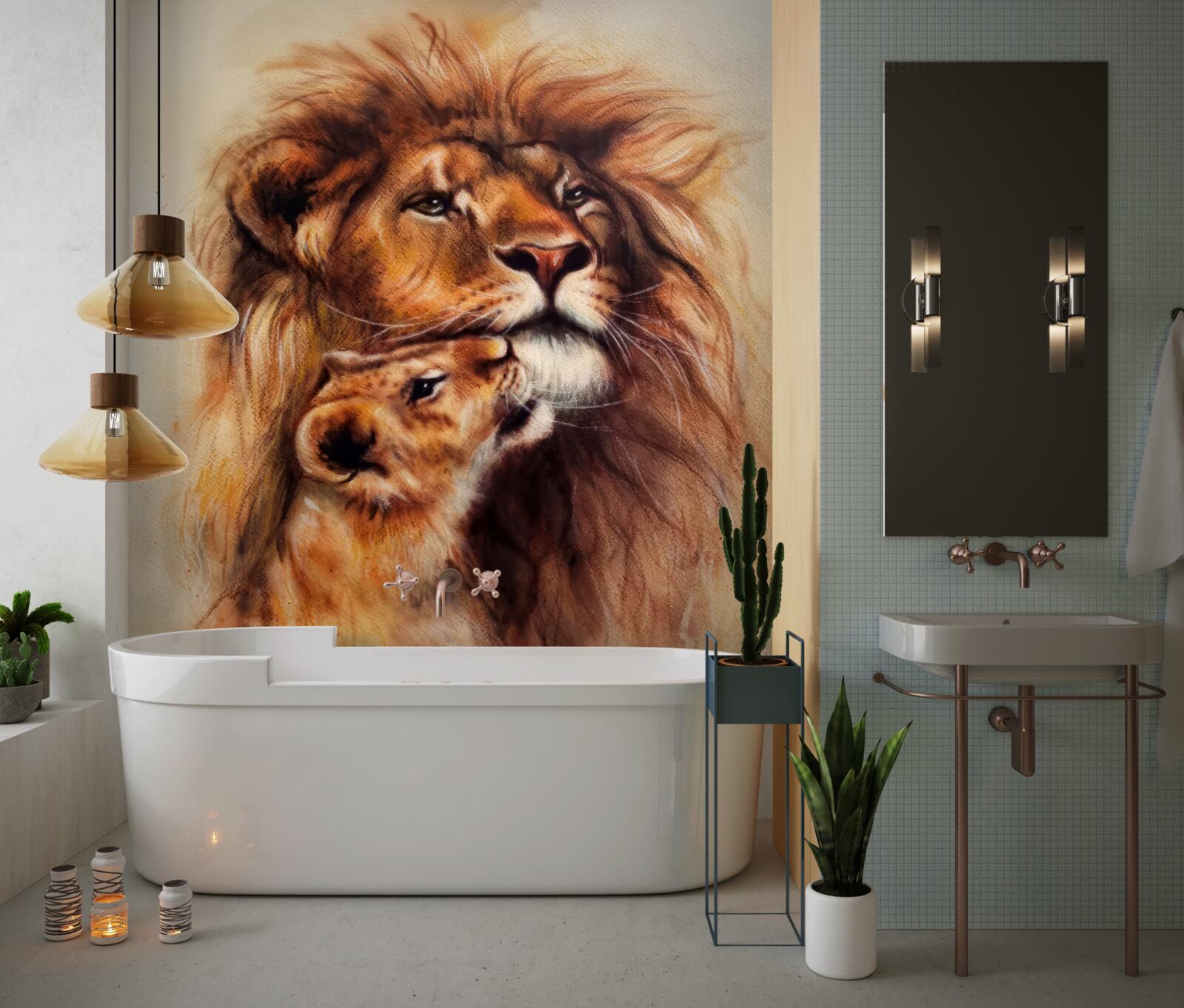 Fototapeta dorosły lew i jego młode