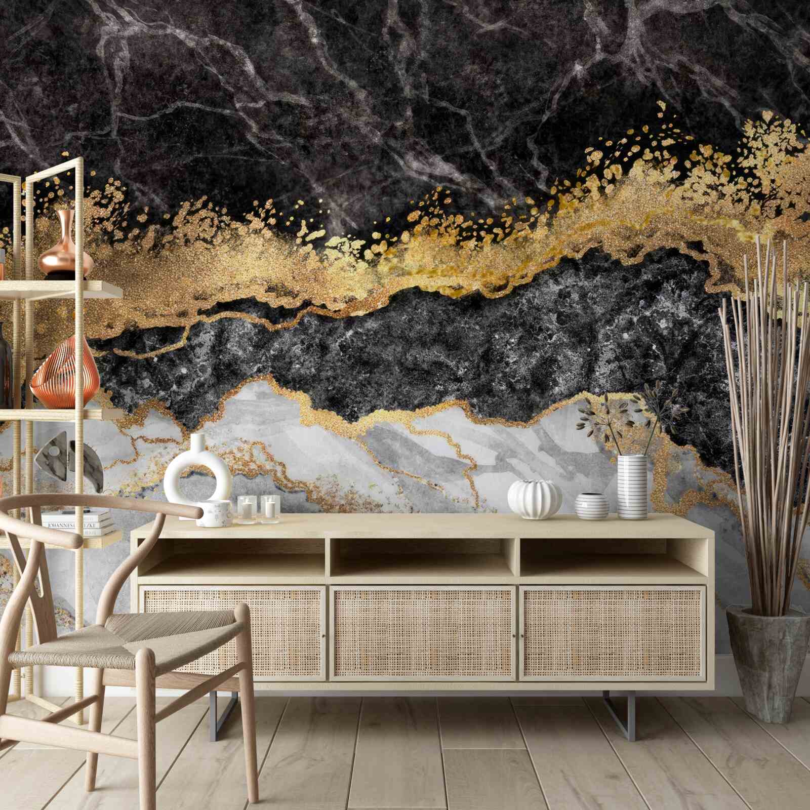 Fototapeta marmur w odcieniach czerni, bieli i złota