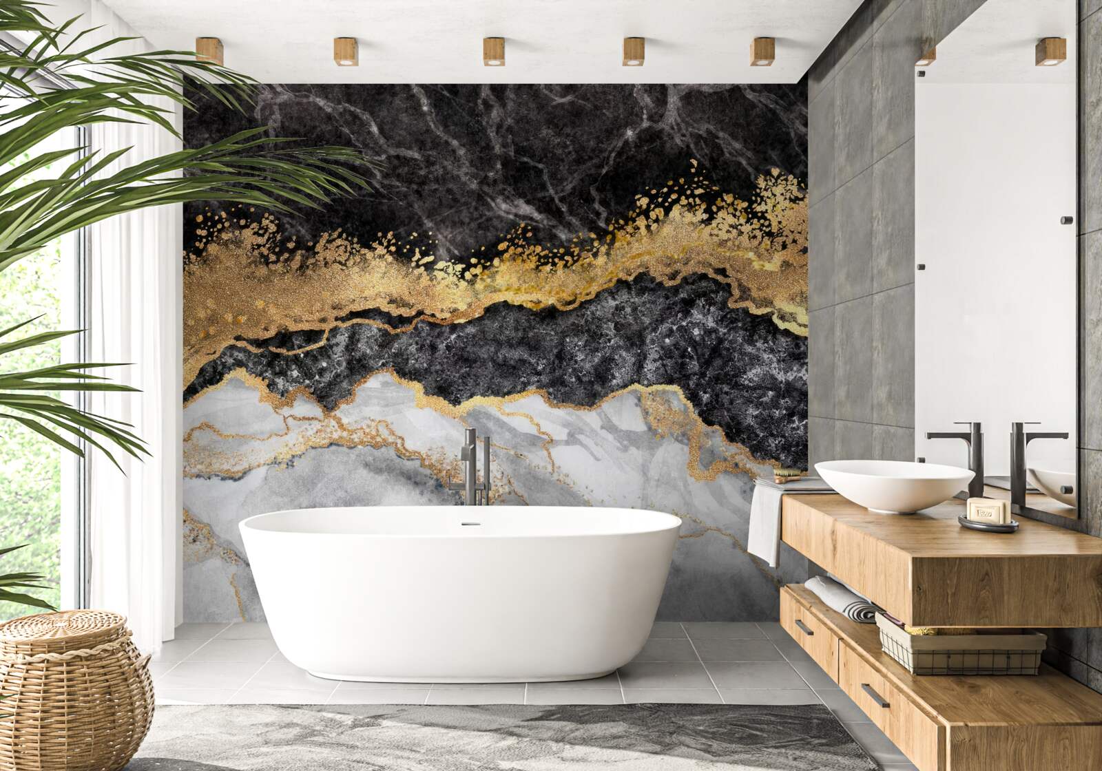 Fototapeta marmur w odcieniach czerni, bieli i złota