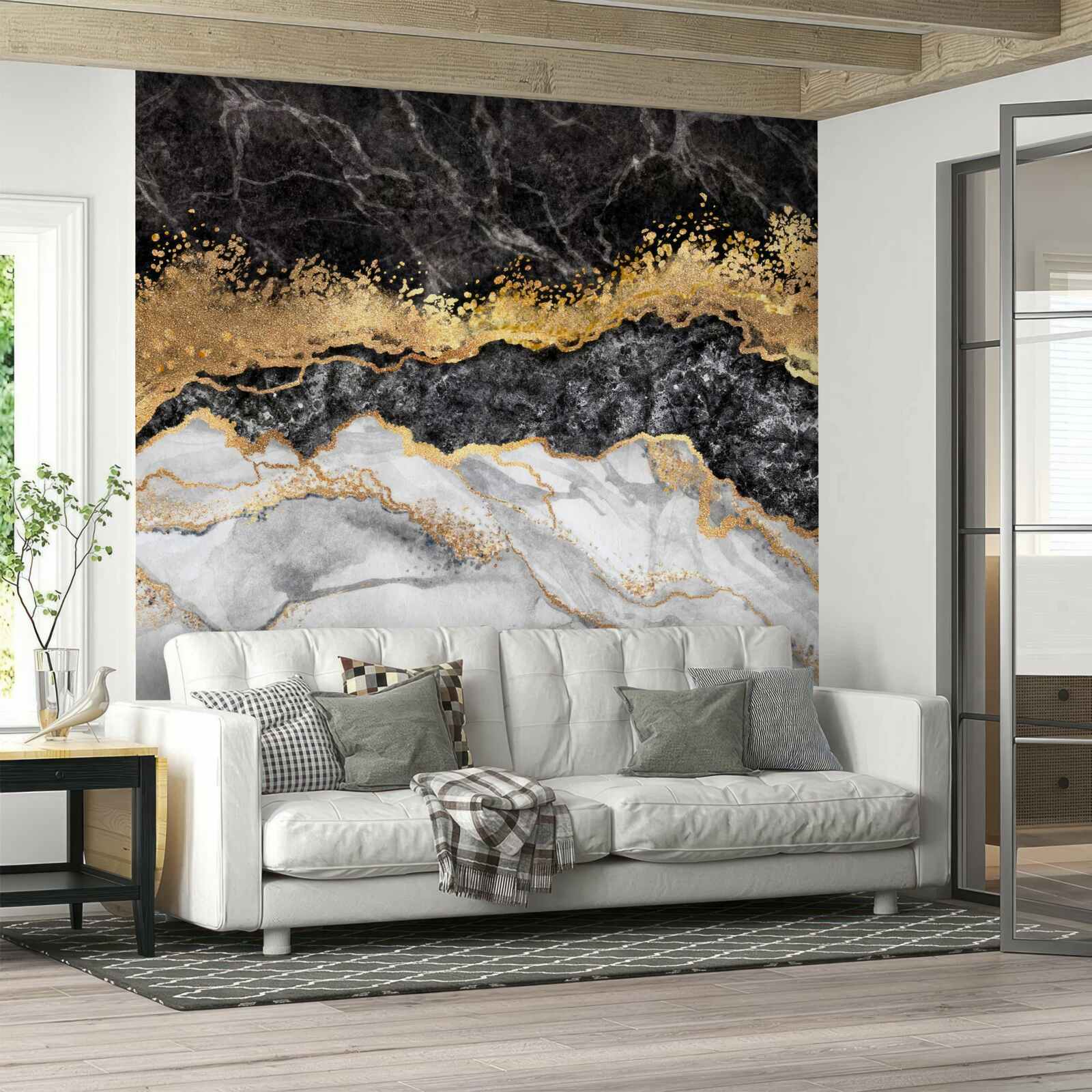 Fototapeta marmur w odcieniach czerni, bieli i złota