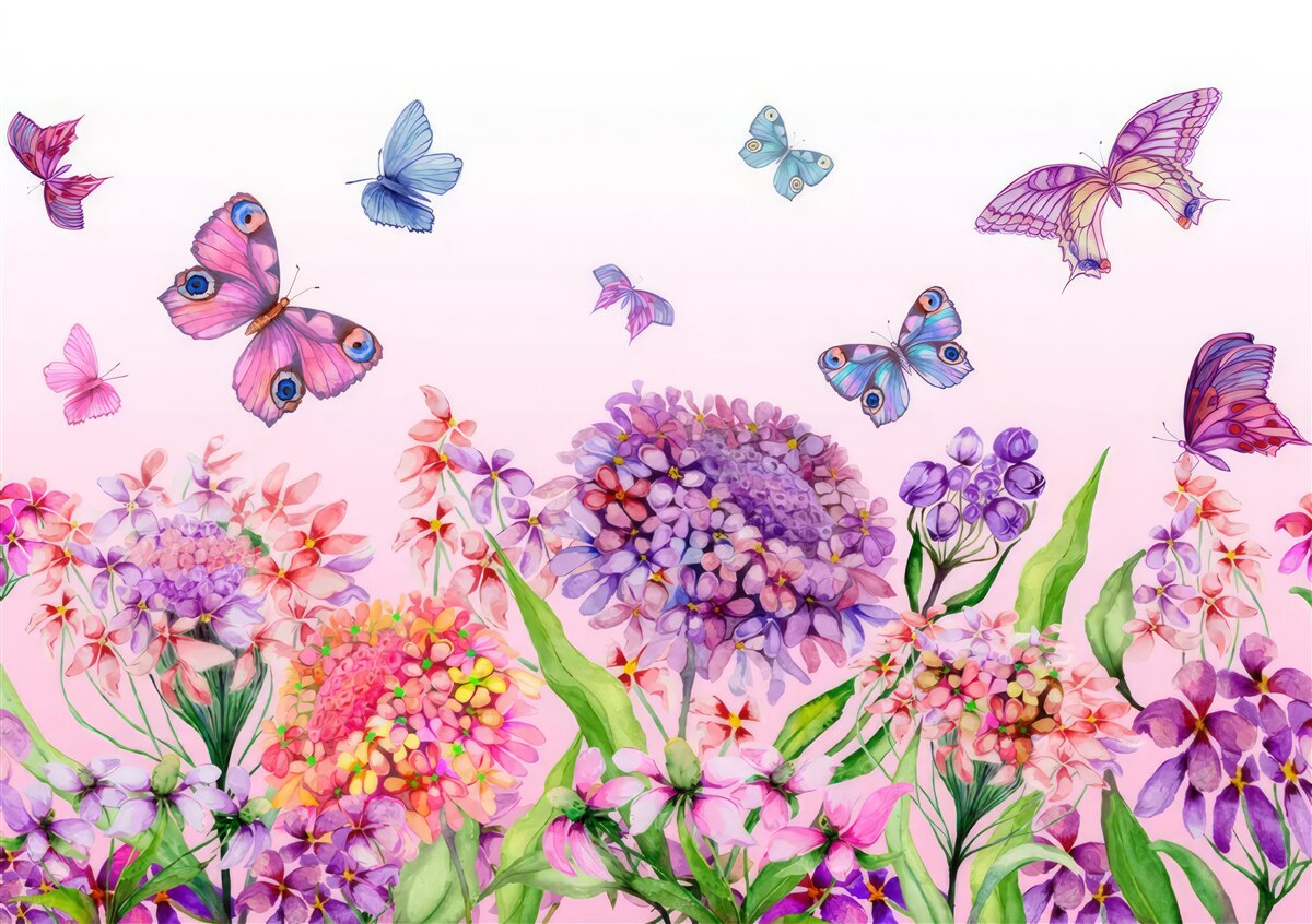 Fototapeta motyle latają nad kwiatami