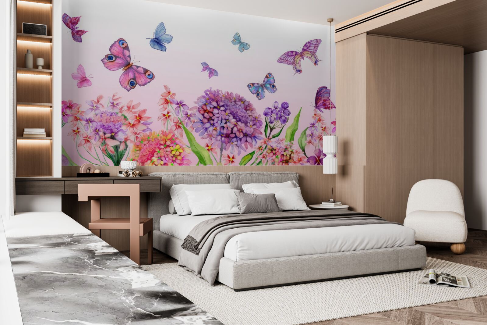 Fototapeta motyle latają nad kwiatami