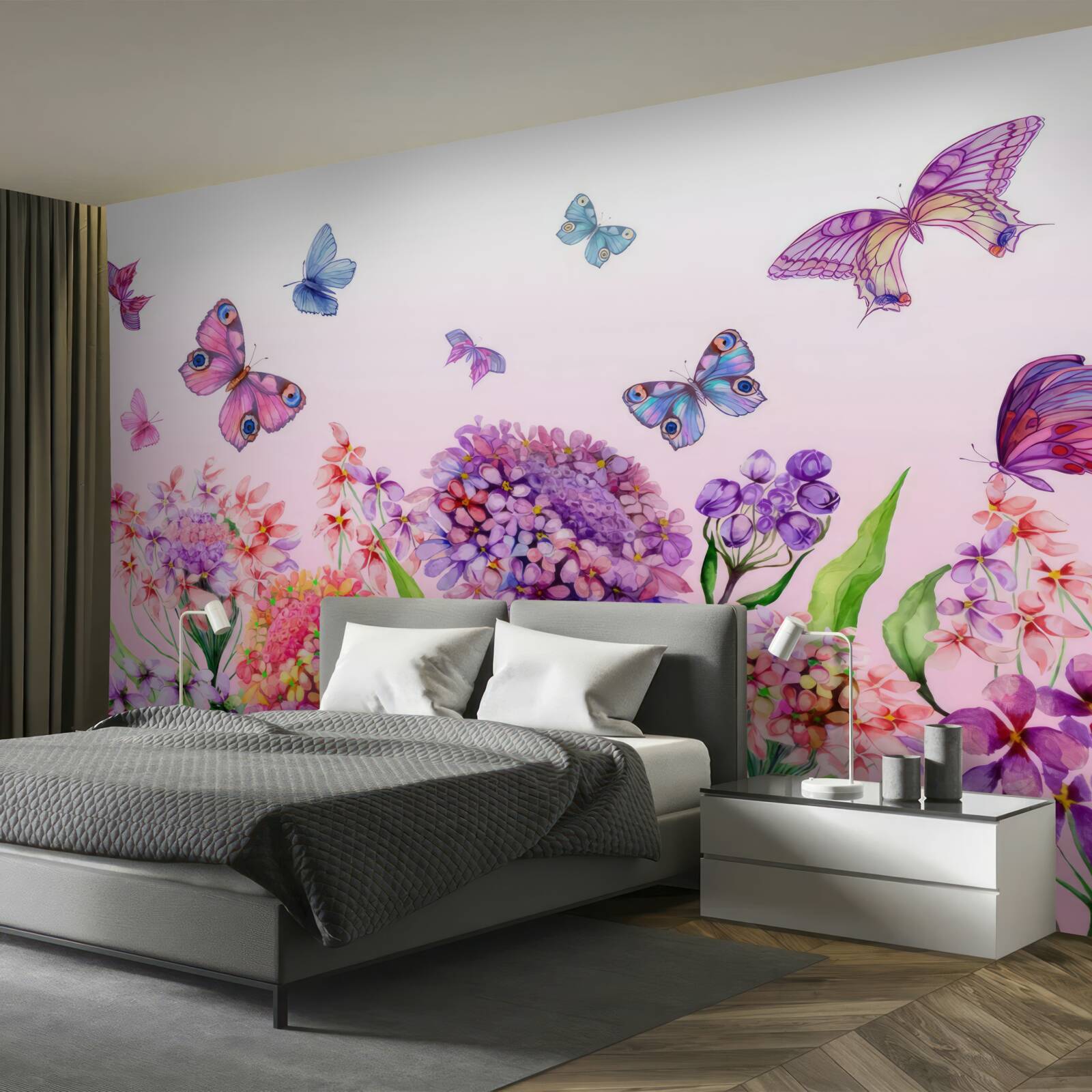 Fototapeta motyle latają nad kwiatami