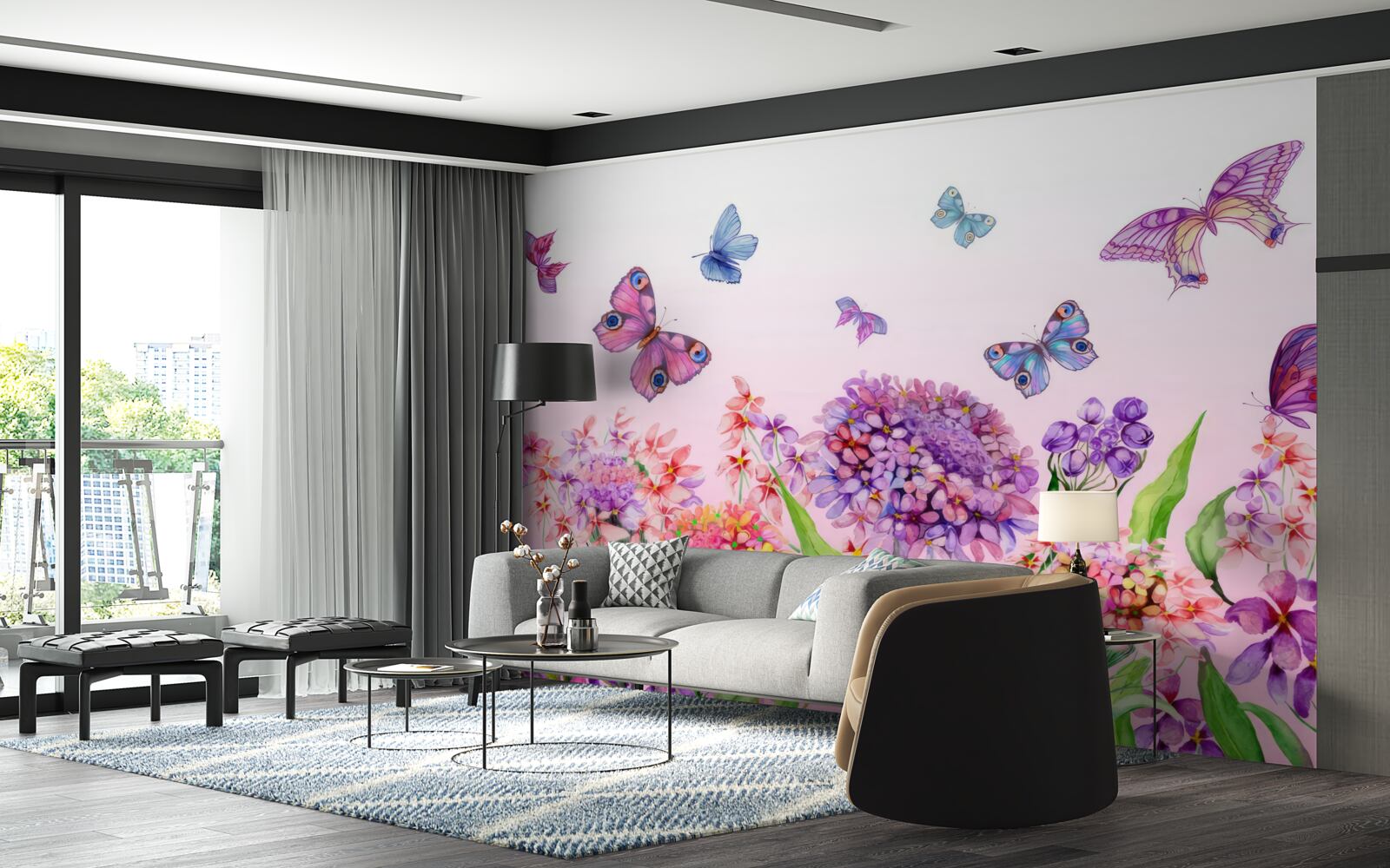 Fototapeta motyle latają nad kwiatami